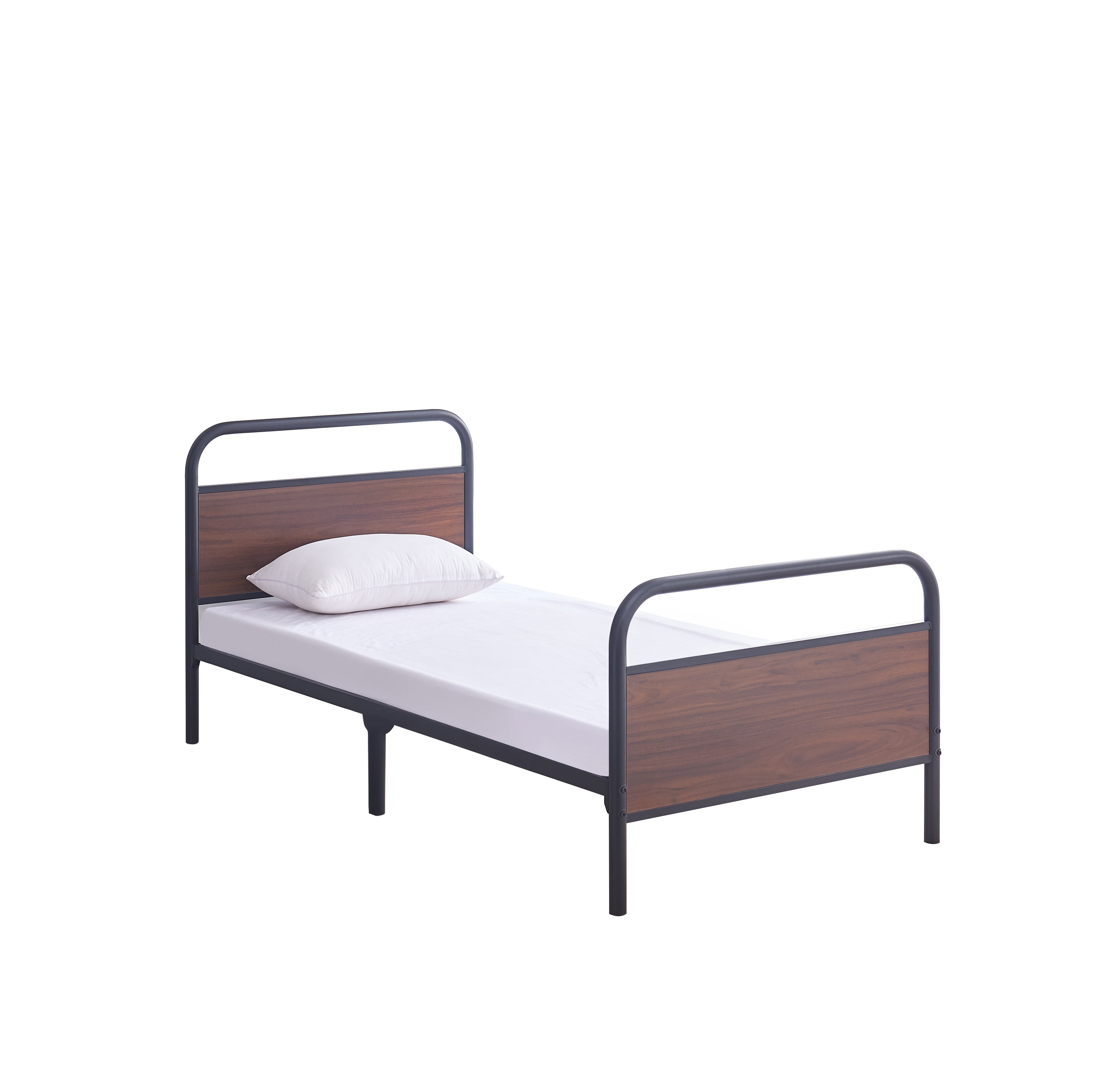 Black Steel Bed Frame with Wood Panel Accents – IF-5255