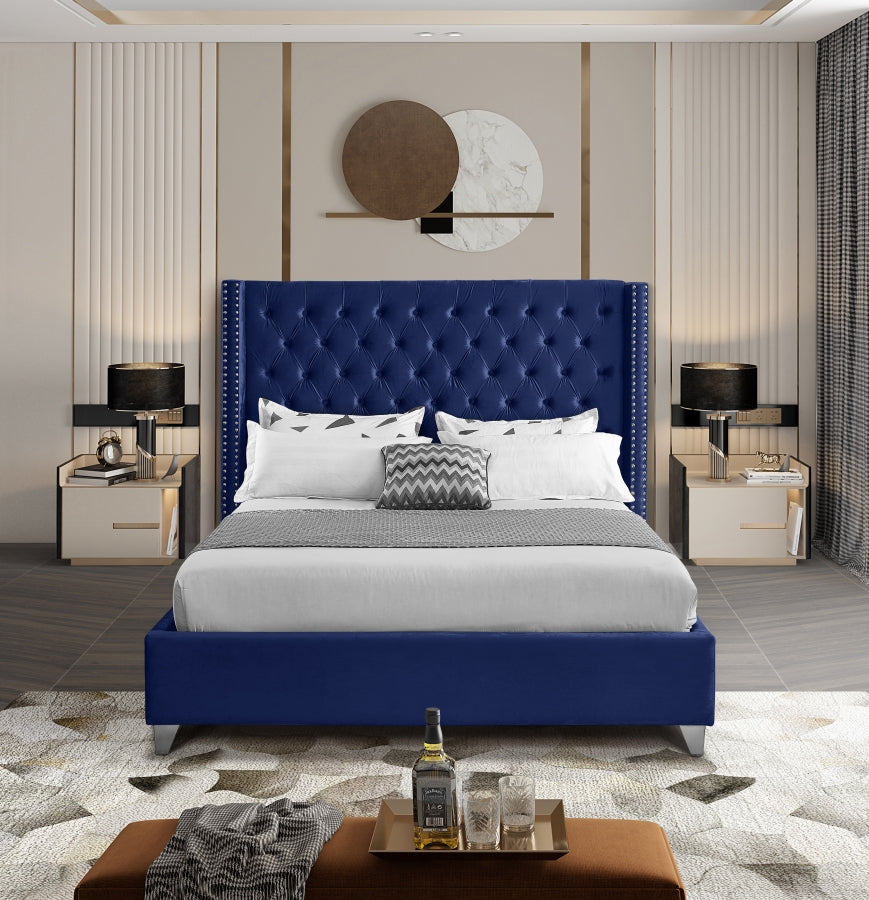 Rich Blue Velvet Fabric Bed – IF-5891