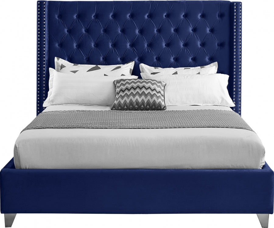 Rich Blue Velvet Fabric Bed – IF-5891
