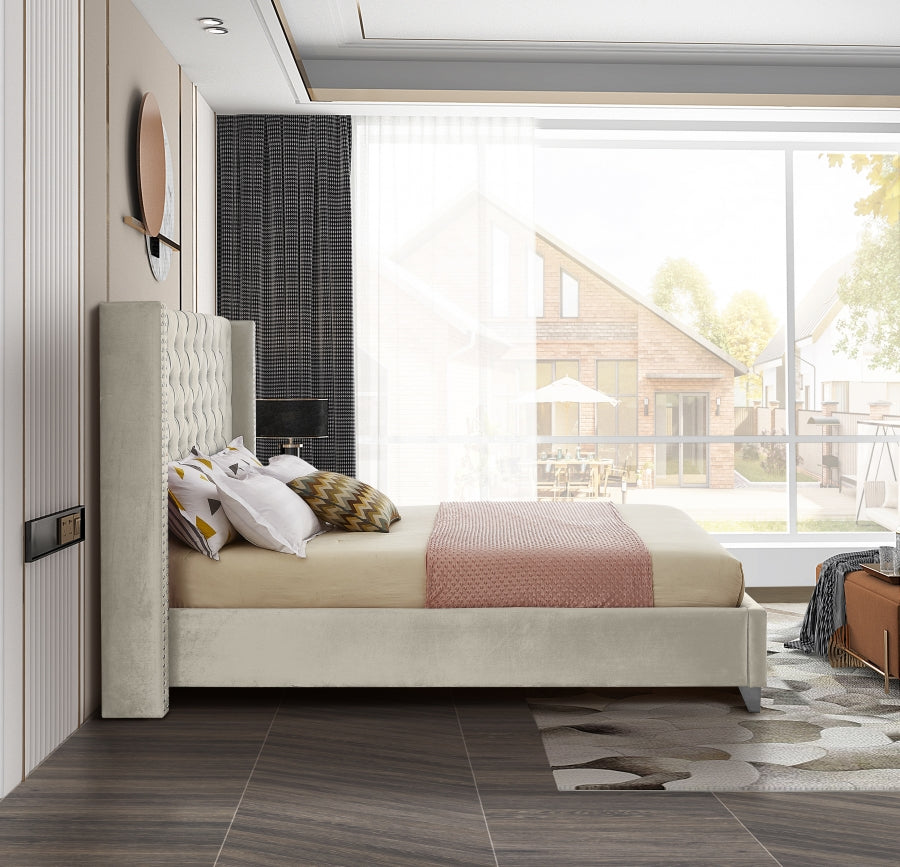 Rich Chreme Velvet Fabric Bed – IF-5892