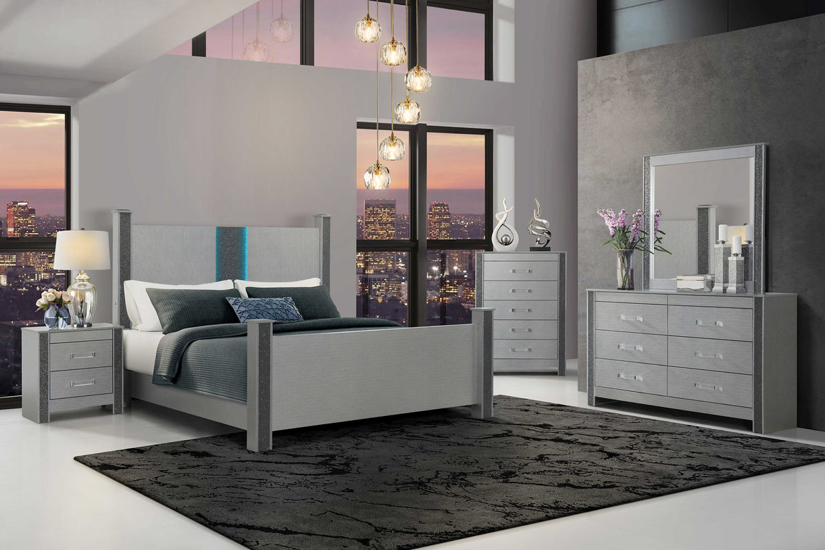 Logan Silver Panel Bedroom Set with LED Accent – Logan-Silver