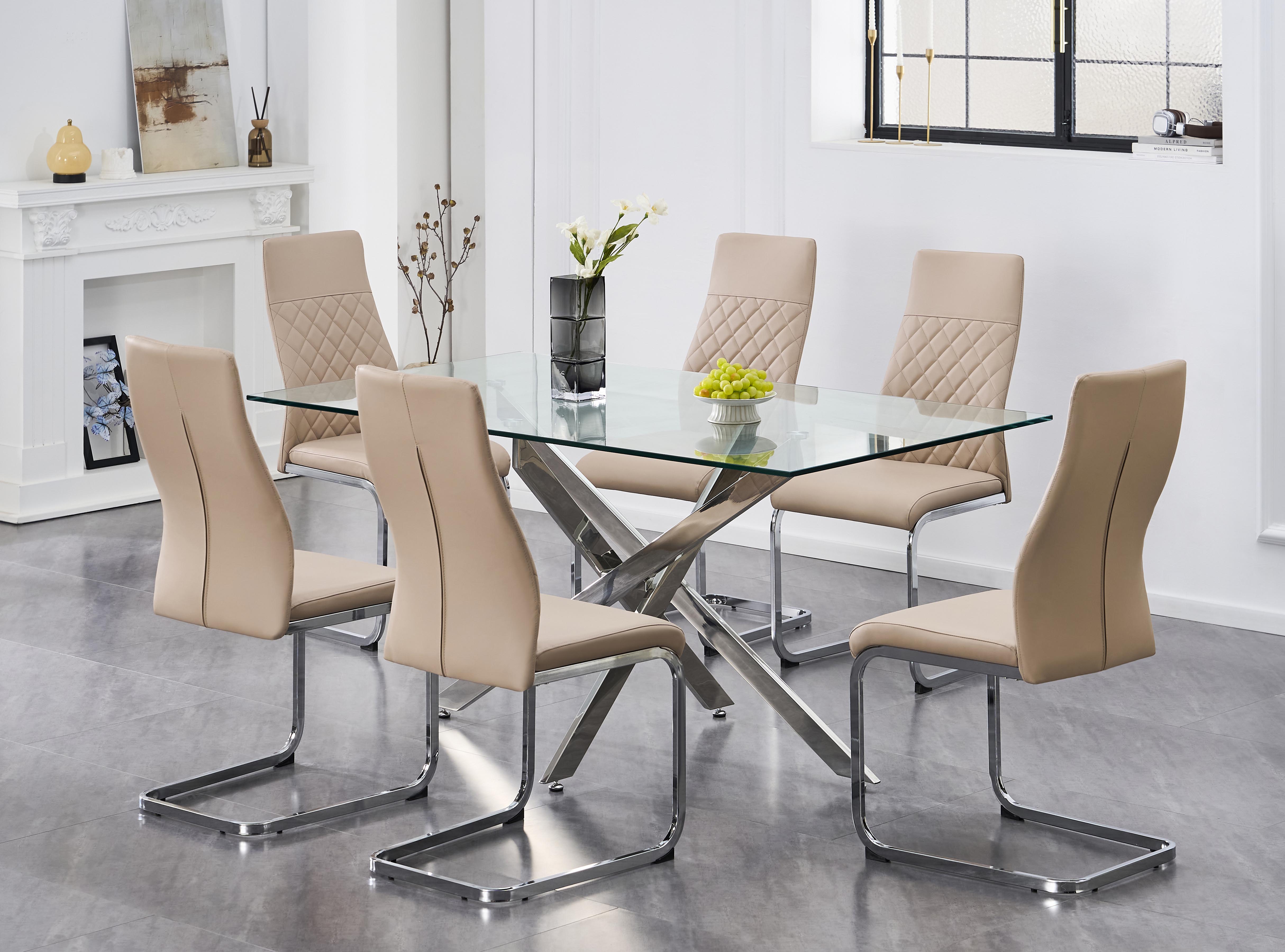 Upholstered in soft Champagne Beige PU Dinette Set – T-1448 C-1577