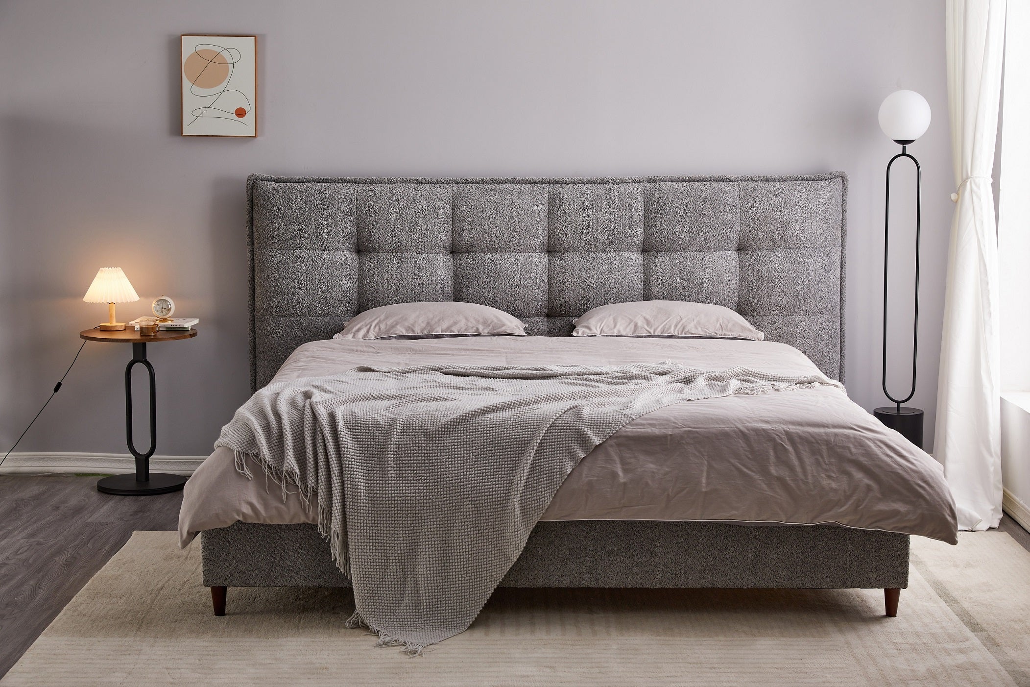 Soft Touch Grey Boucle Fabric Bed – IF-5940