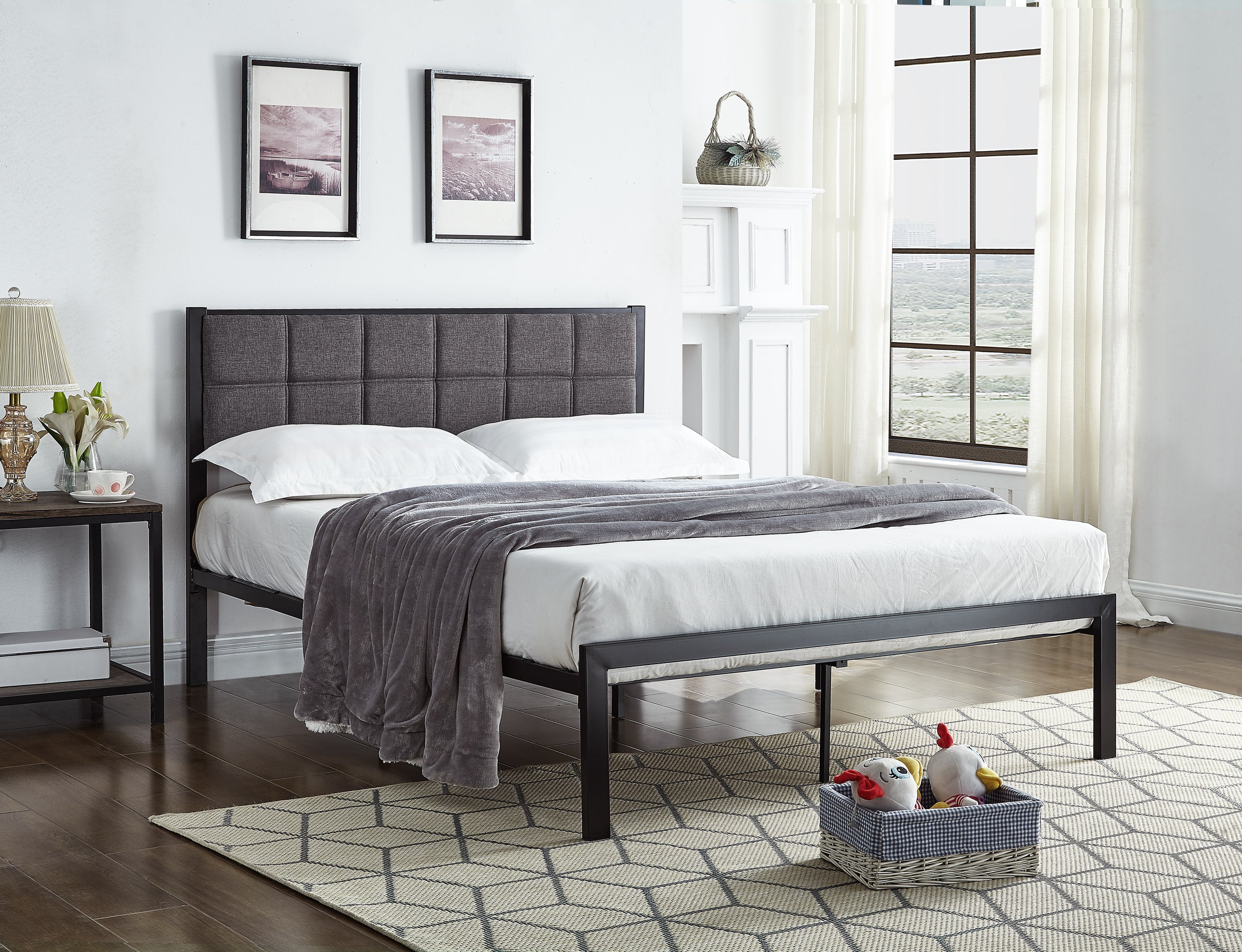 Grey Upholstered Platform Bed – IF-105