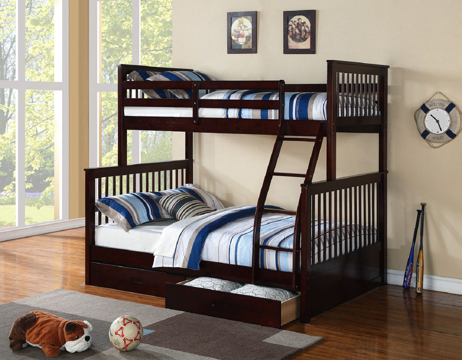 Made from Solid Wood and Wood Veneers Bunk Bed – B-122E (Single/Double)