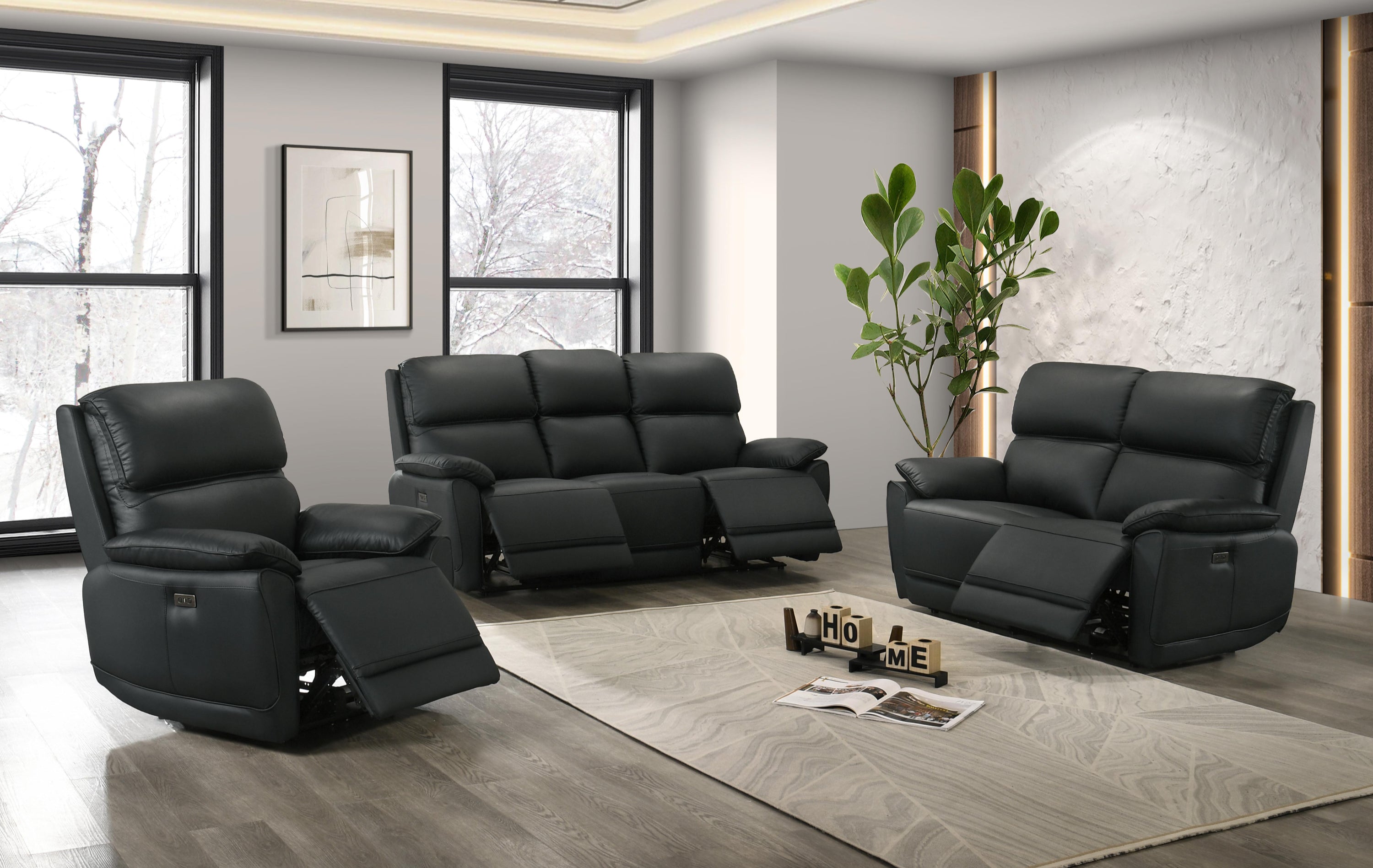 Charcoal Leather Power Reclining Sofa & Loveseat Set – IF-8171 (Leather Match-Power)