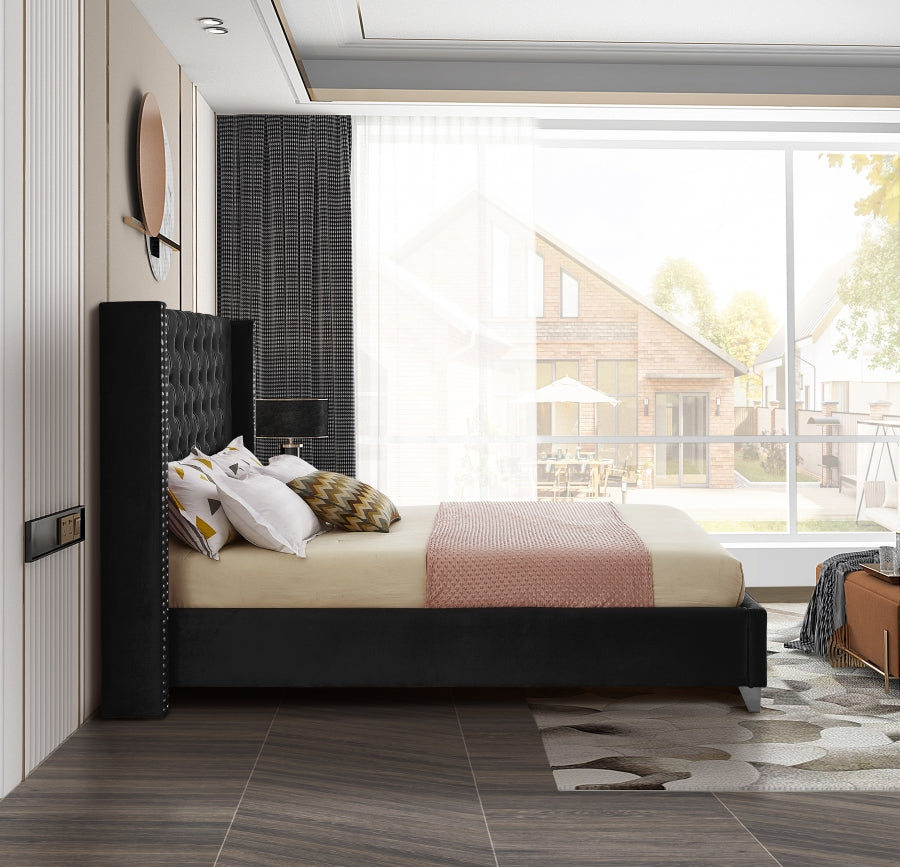 Rich Black Velvet Fabric Bed – IF-5893
