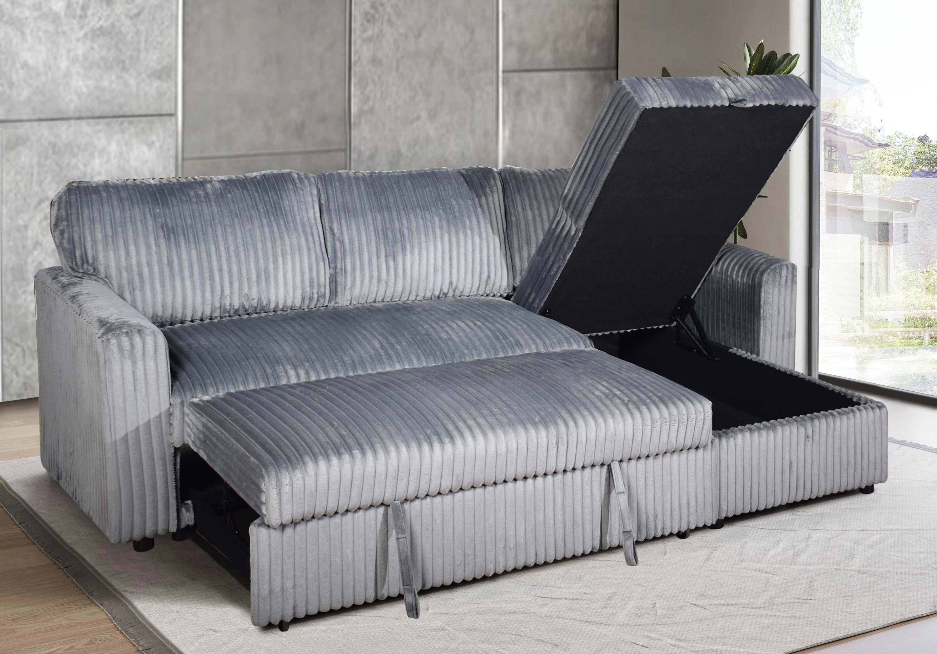 Grey Corduroy Sleeper Sectional with Storage Chaise – IF-9025 W/Reversible Chaise