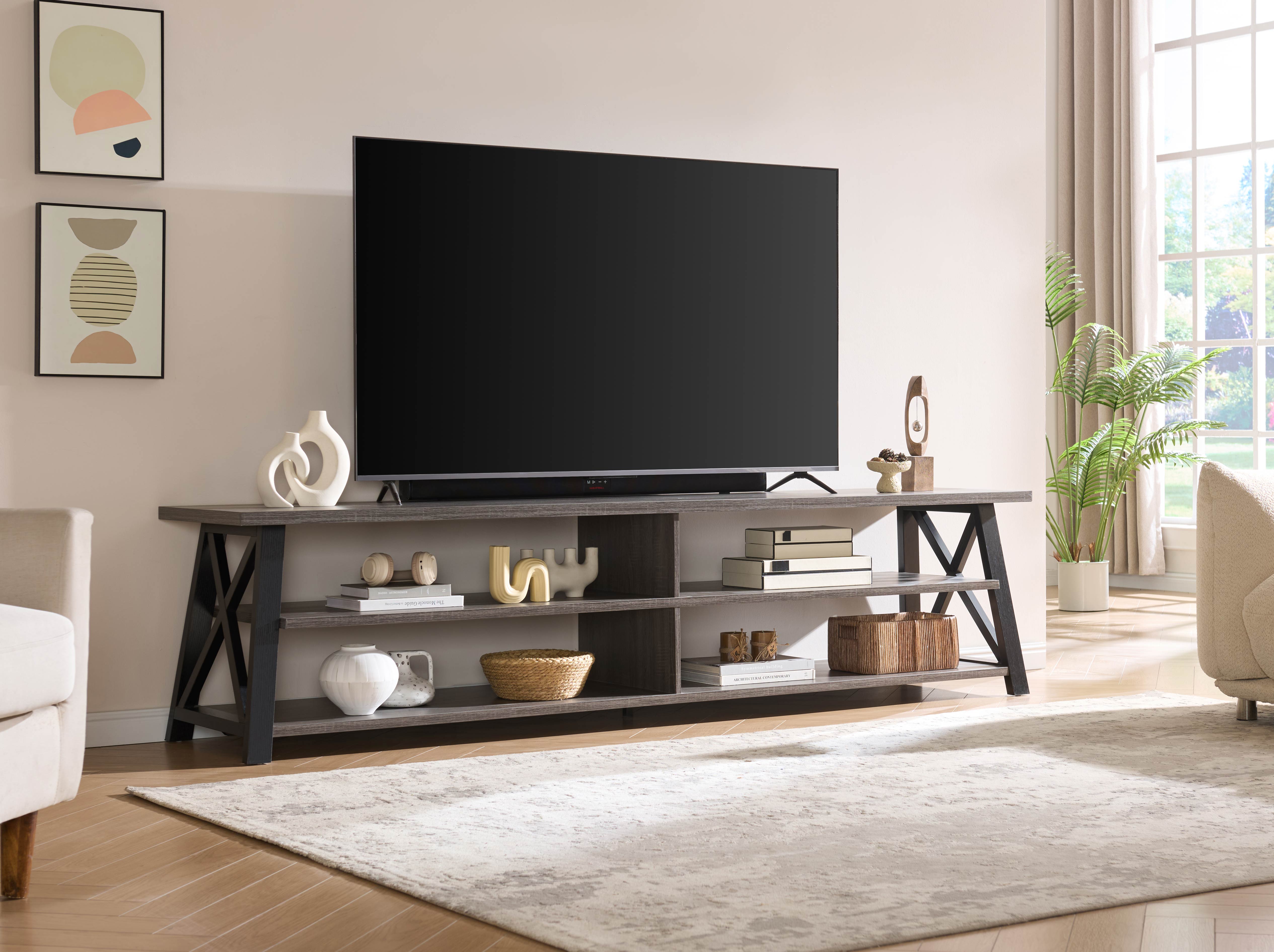 Three open shelves provide ample space for media equipment, décor, or books TV Stand – IF-5012-91...