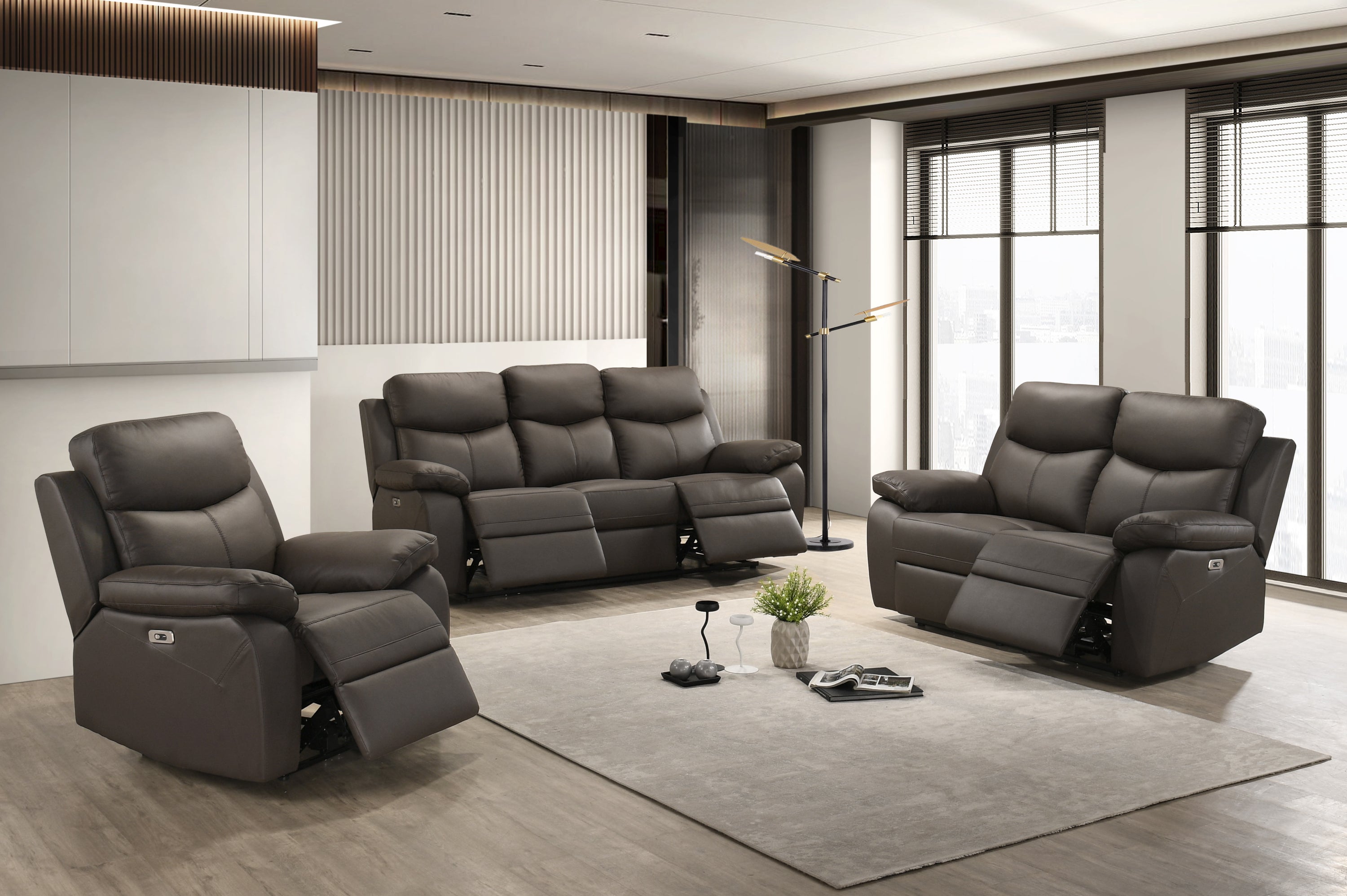 Brown Leather Power Reclining Sofa & Loveseat Set – IF-8131 (Leather Match-Power)