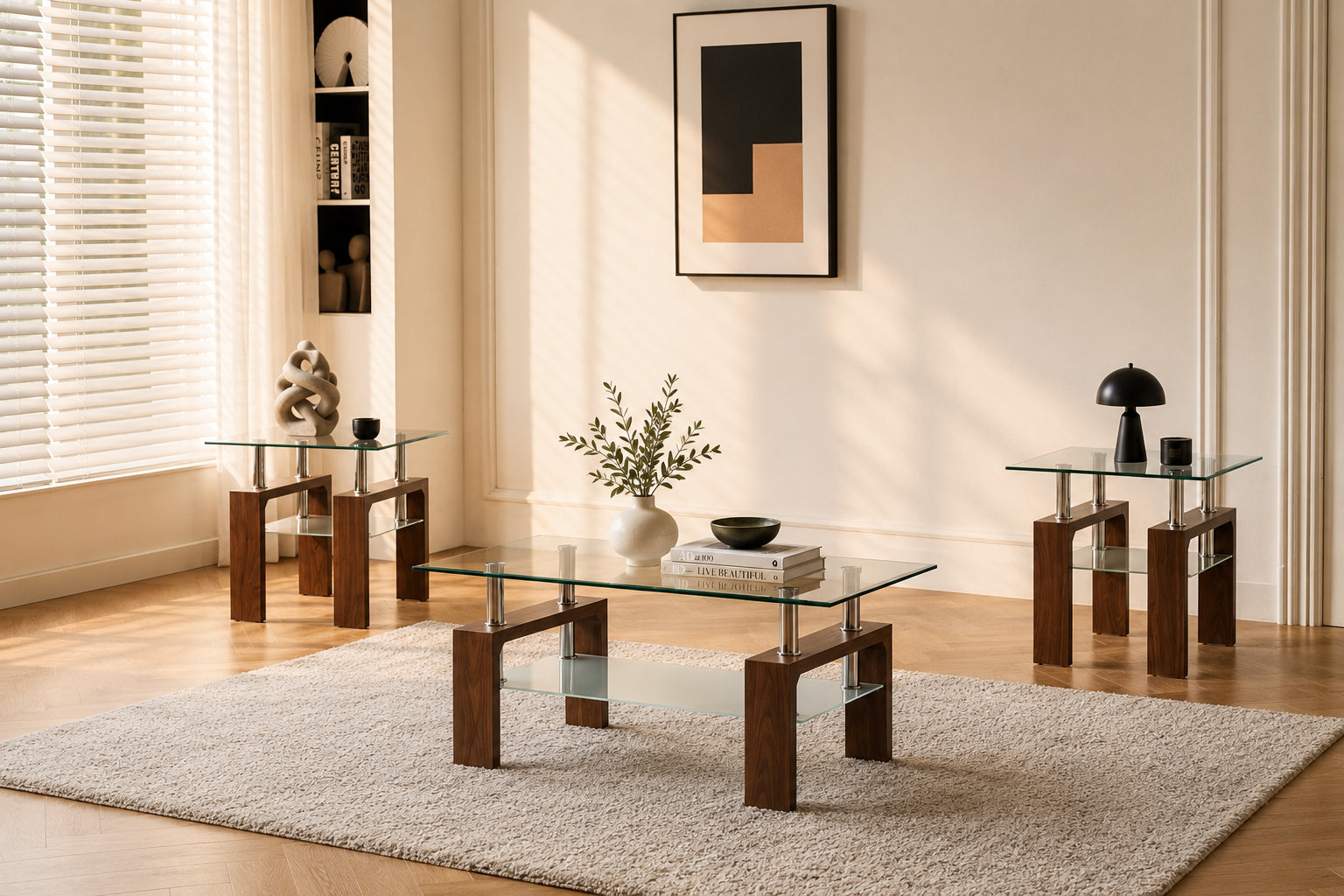 Clear Tempered Glass Top with Frosted Glass Shelf Coffee / Side Table – IF-2065