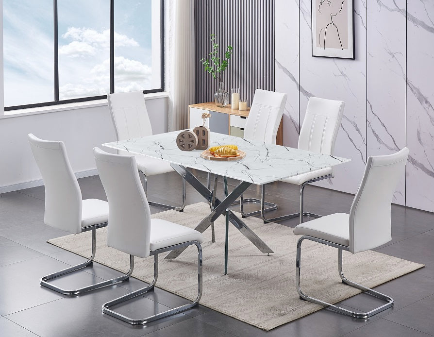 Chairs: White PU Cushion Seats with Chrome Legs Dinette Set – T-1442 C-1878