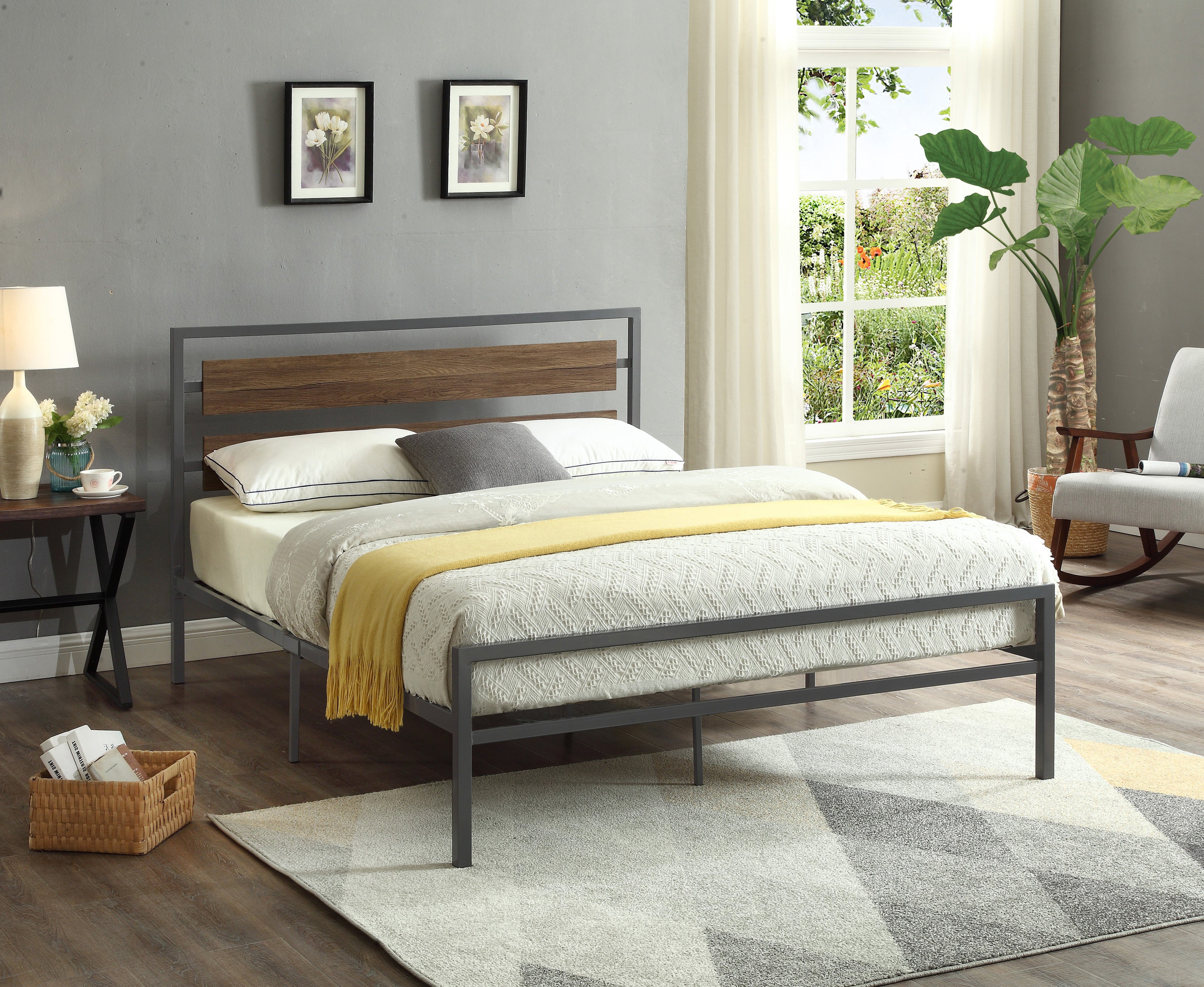 Image of if-5250 - single or double or queen bed - platform bed includes mattress support.