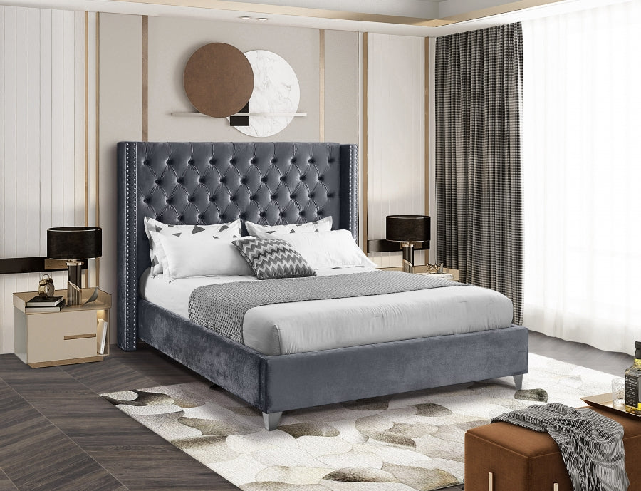 Rich Grey Velvet Fabric Bed – IF-5890