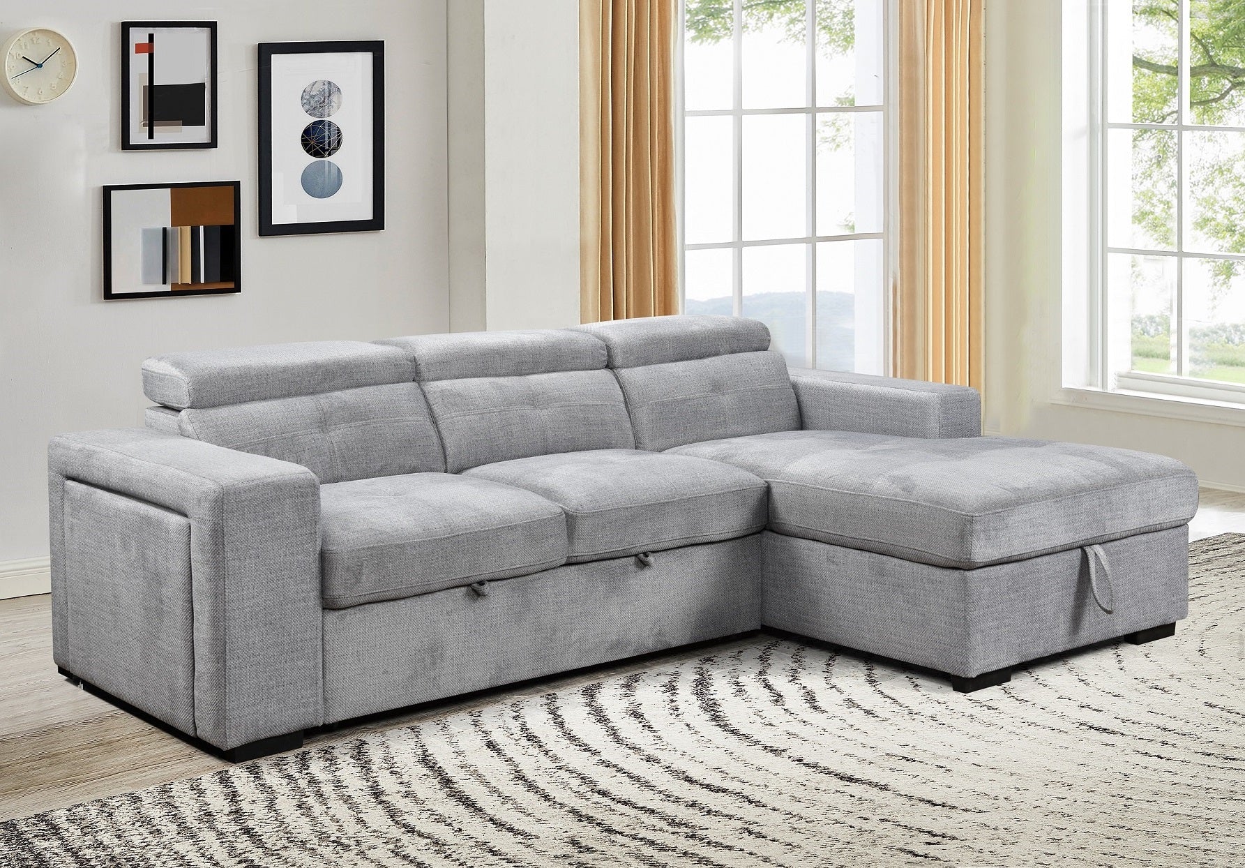 Light Grey Tufted U-Shape Sectional Sofa with Storage – IF-9081 RHF