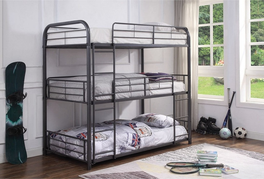 Weight: Top/Middle/Bottom: 250 Lbs/Level Bunk Bed – B-504 (Single/Single/Single)
