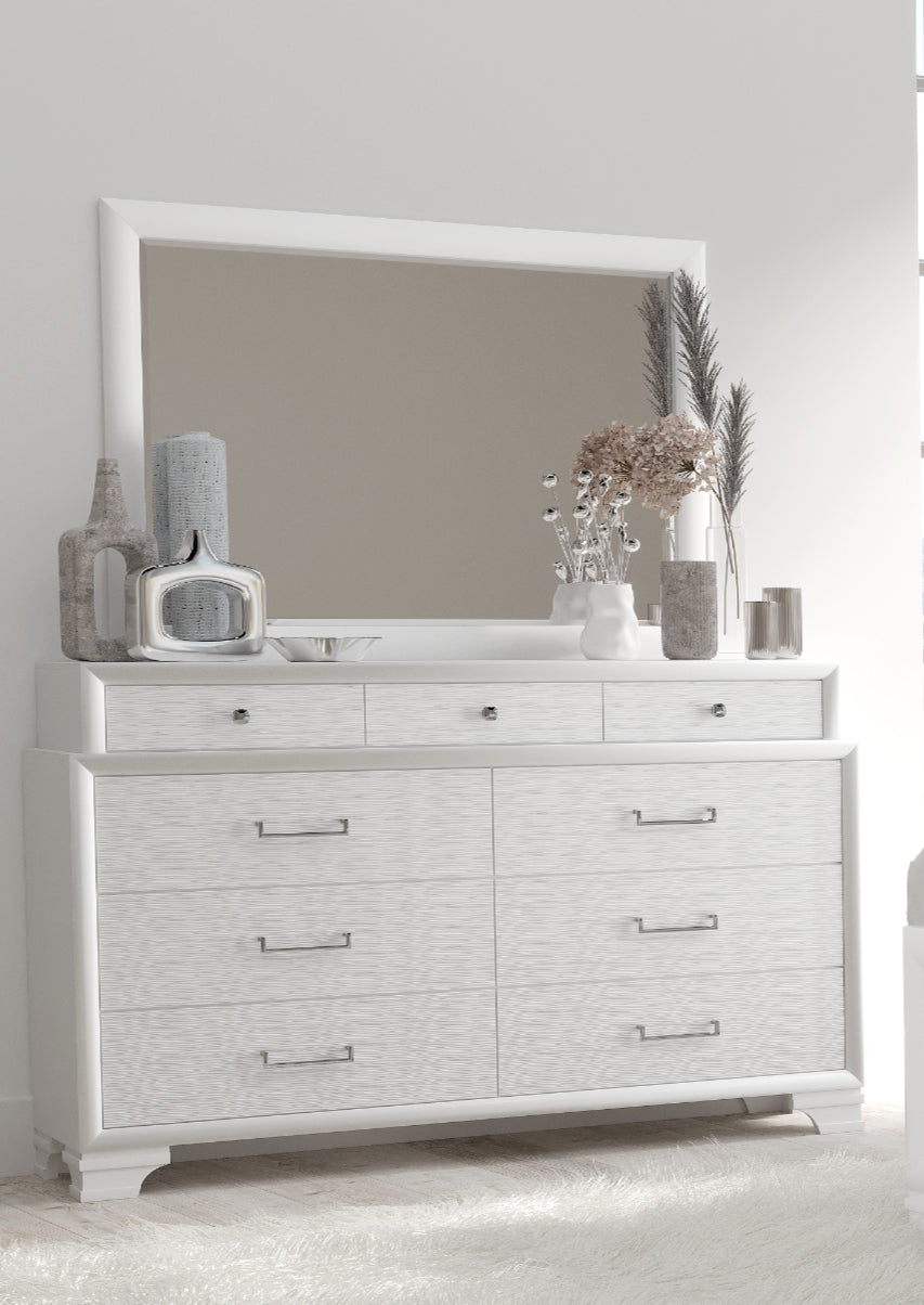 Features 9 Pull-Out Drawers Dresser & Mirror Set – Jordyn (White) D/M