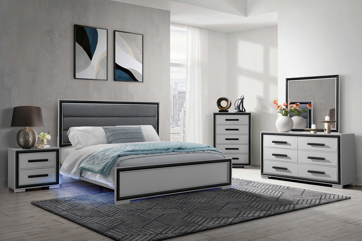 Amelia Black Upholstered Bedroom Set with LED Headboard – Amelia-Black