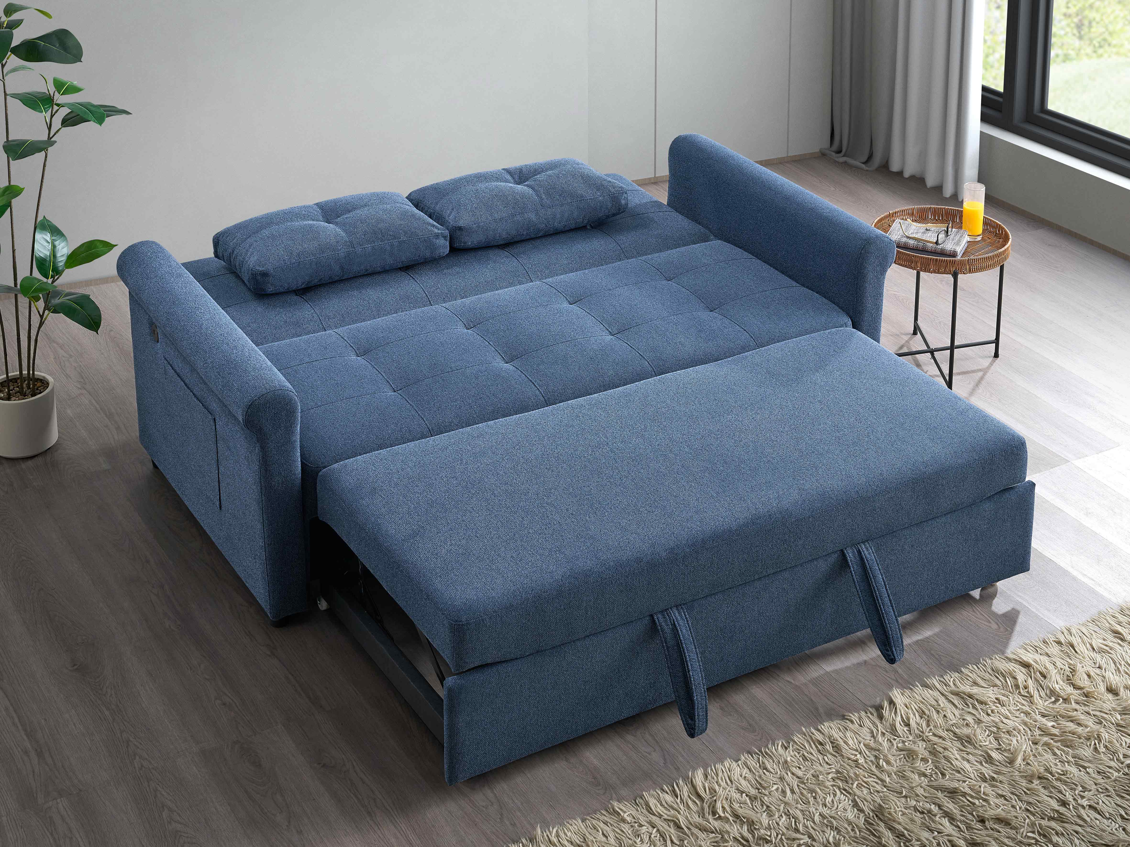 Blue Tufted Pull-Out Sofa Bed – IF-9047 (64")