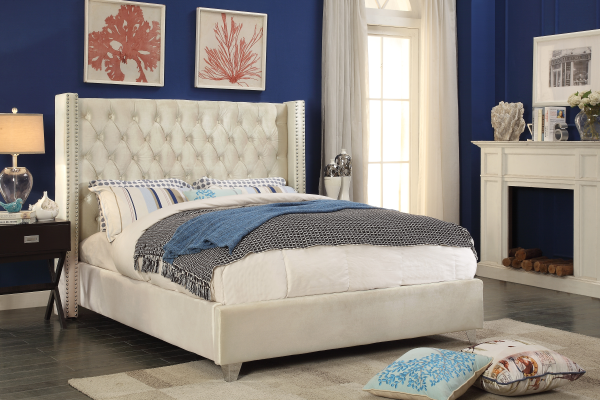 Rich Chreme Velvet Fabric Bed – IF-5892