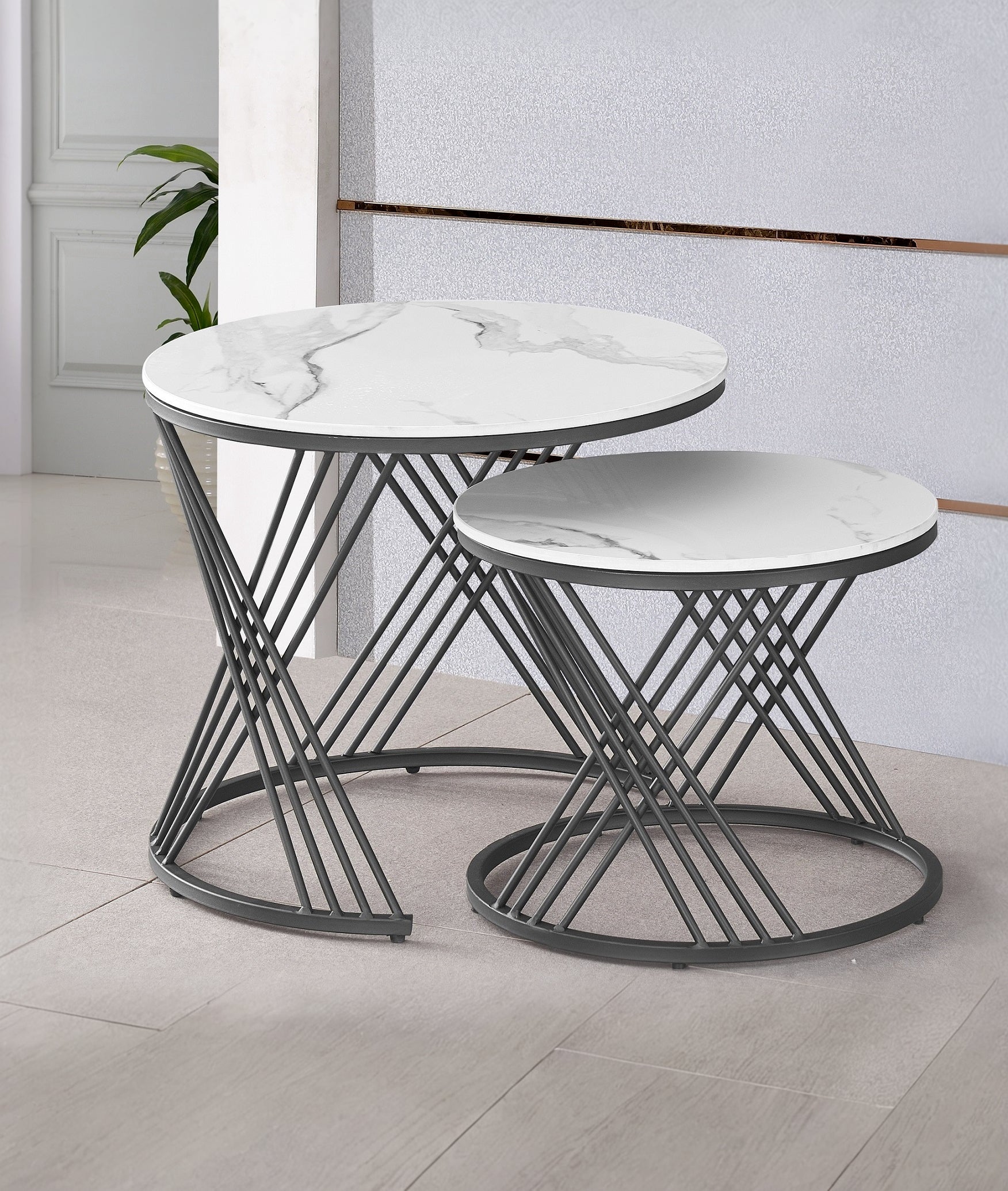 Sintered Stone White Marble Top With Black Steel Base Coffee / Side Table – IF-2670