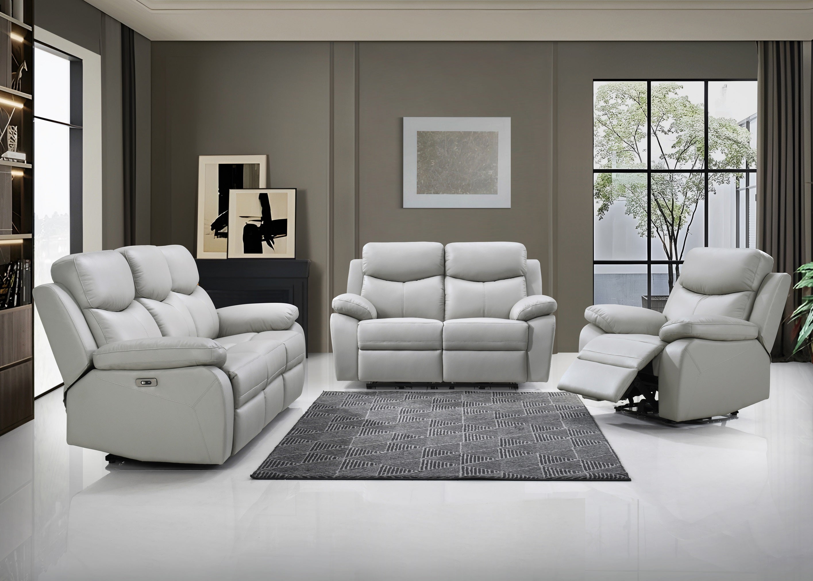 Light Grey Fabric Power Reclining Sofa & Loveseat Set – IF-8130 (Leather Match-Power)