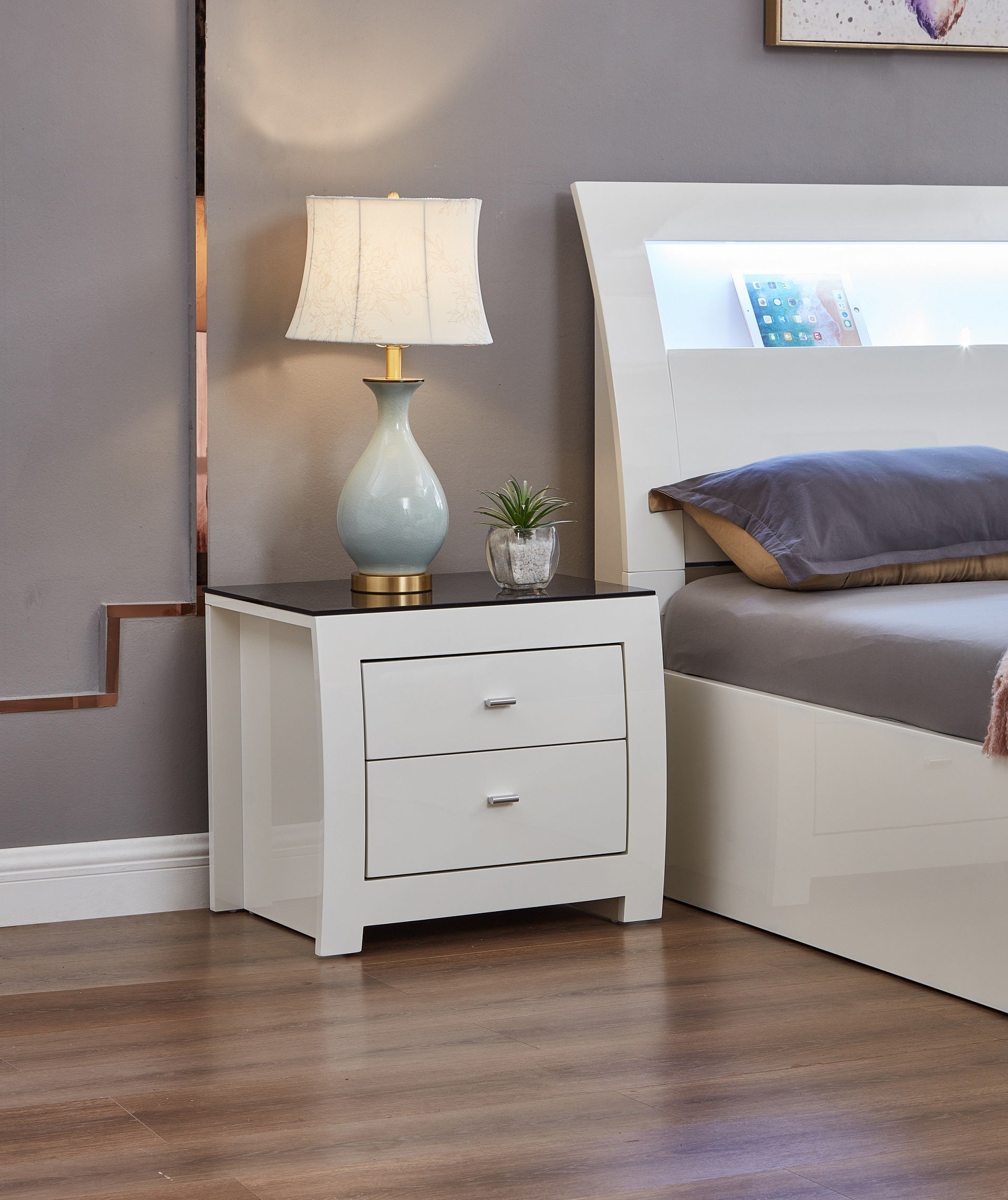 Barcelona White Bedroom Set with LED Headboard – Barcelona
