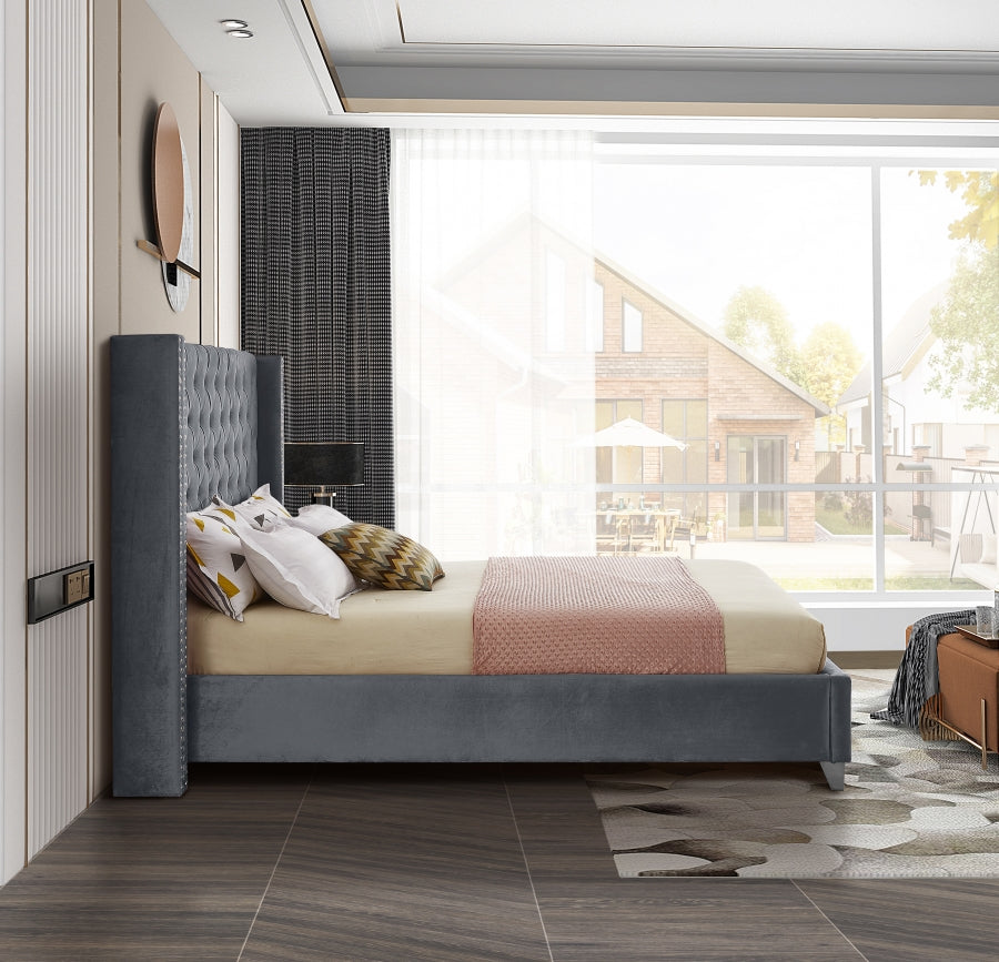 Rich Grey Velvet Fabric Bed – IF-5890
