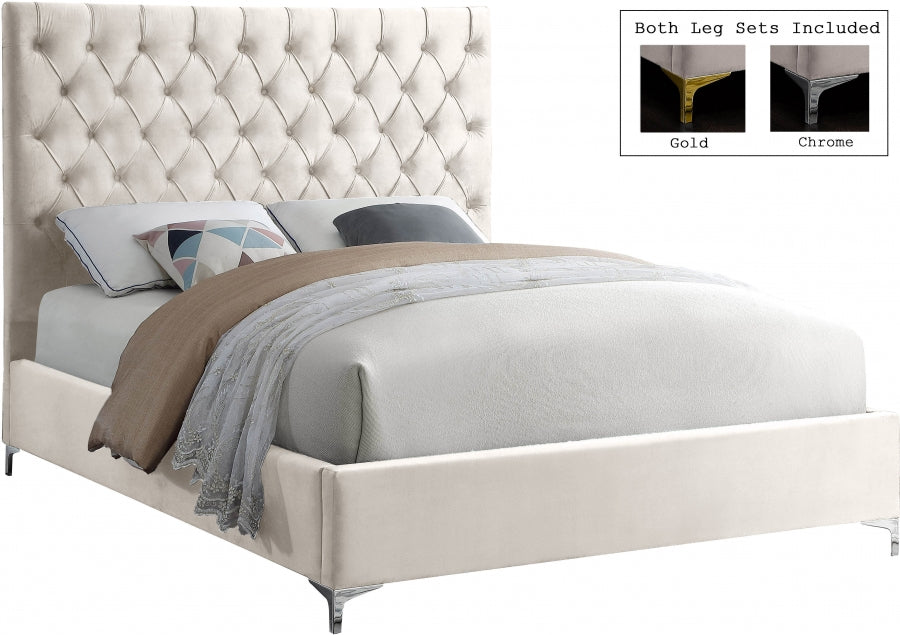 Ivory Tufted Bed with Chrome or Gold Legs – IF-5642 Chrome or Gold Legs