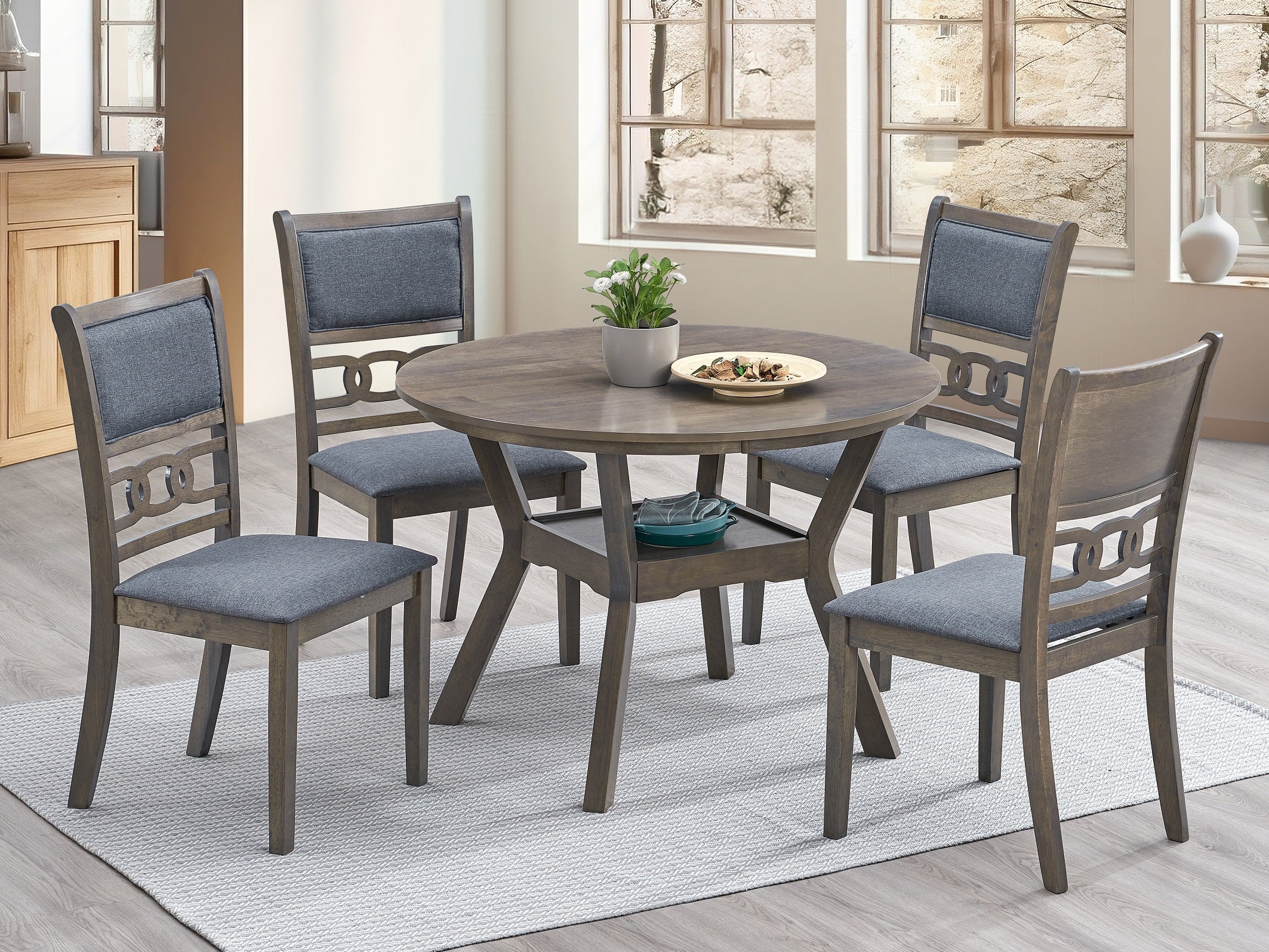 Dark Grey Fabric Upholstered Cushion Seats Dinette Set – T-1079 C-1084