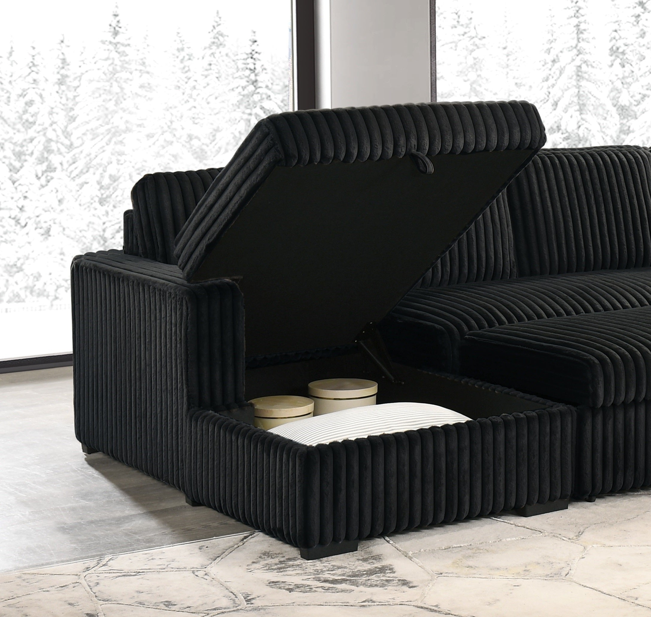 Black Corduroy U-Shape Sectional Sofa – IF-9095 LHF