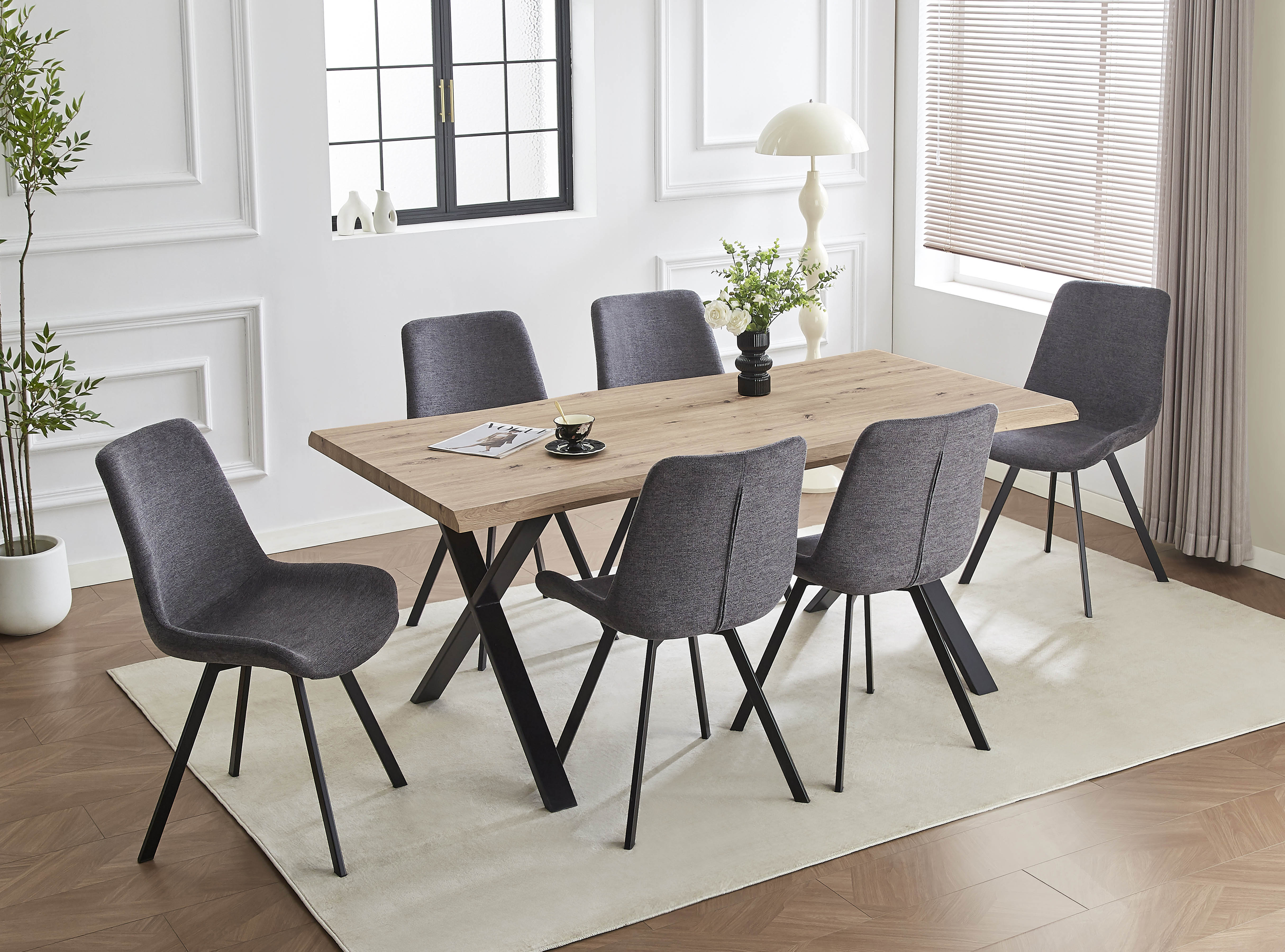 Live edge rectangular dining table with natural wood finish Dinette Set – T-1808 C-1820
