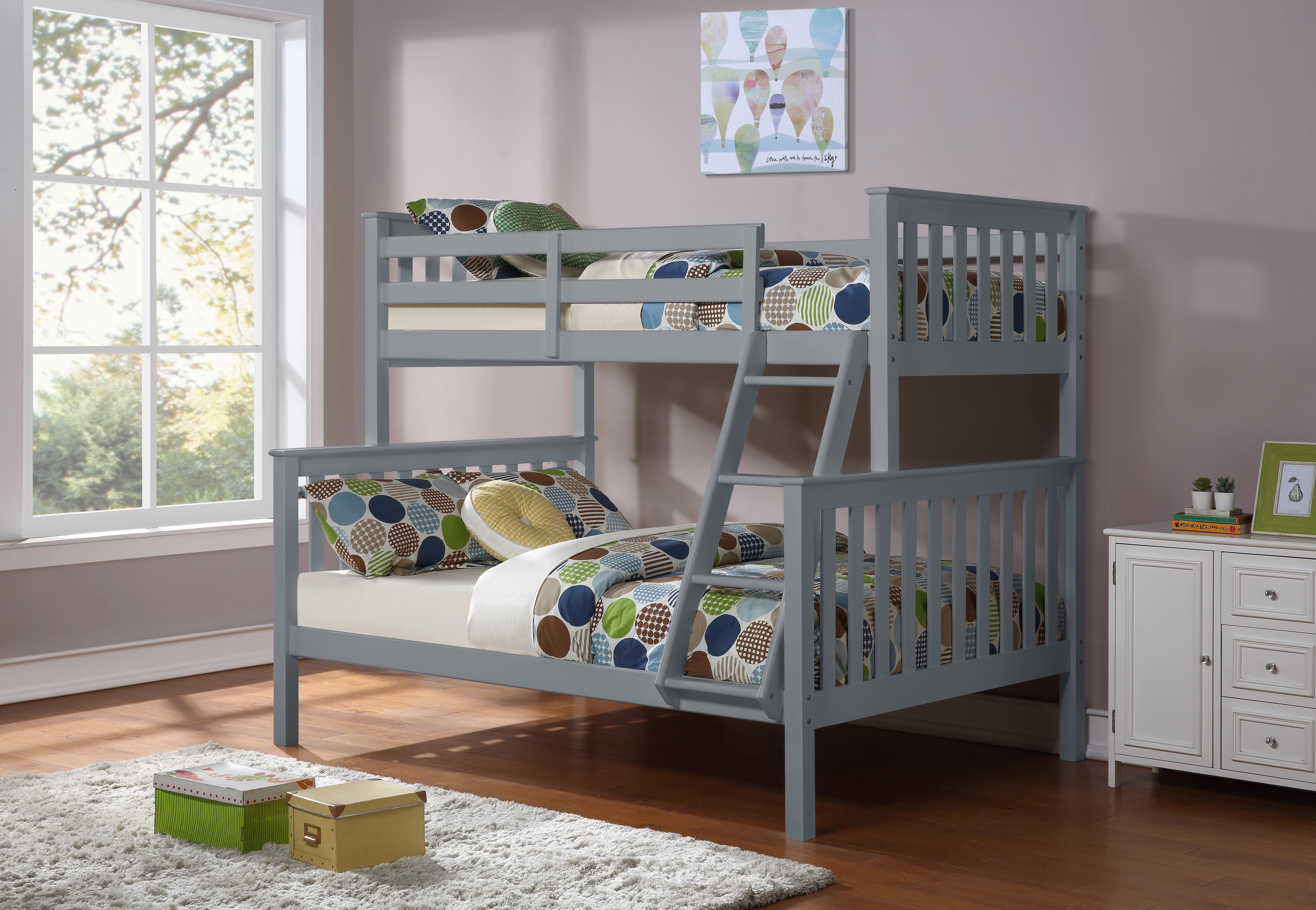 Made from Solid Wood and Wood Veneers Bunk Bed – B-102G (Single/Double)
