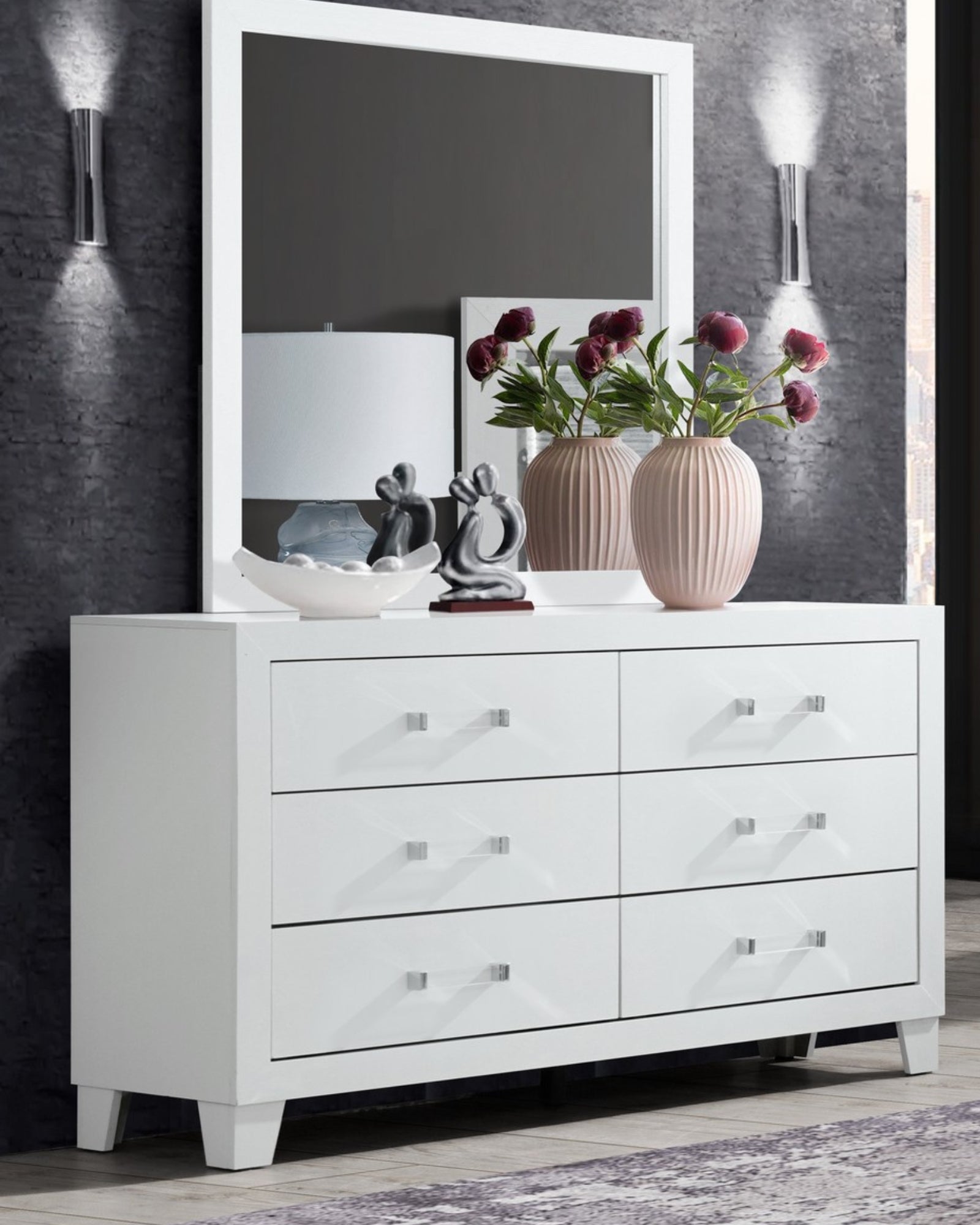 Sleek White Finish with minimalist appeal Dresser & Mirror Set – Luccia-White D/M