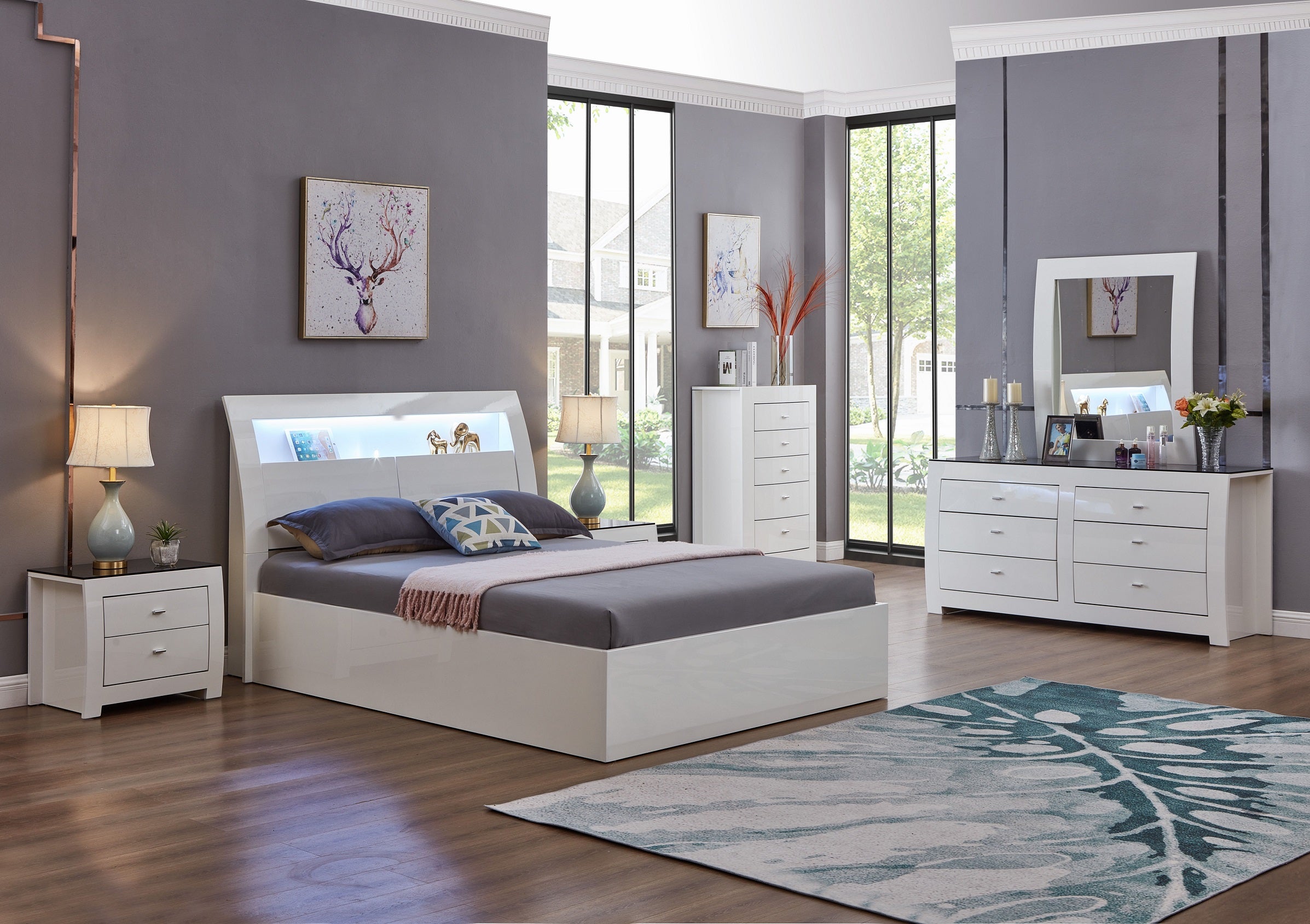 Barcelona White Bedroom Set with LED Headboard – Barcelona