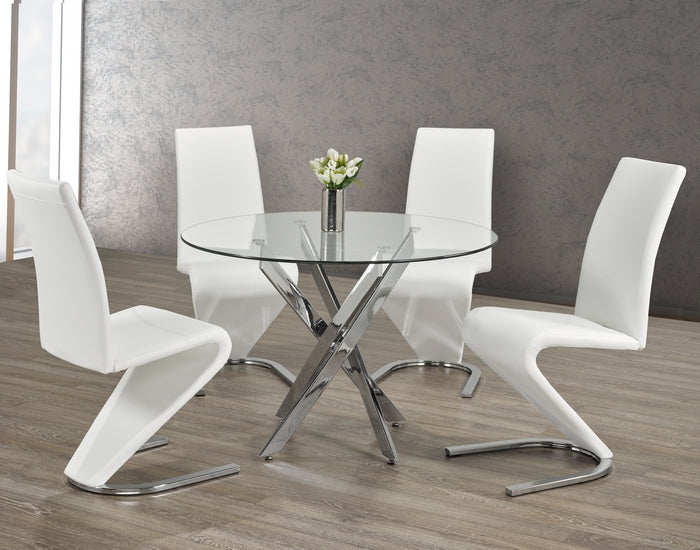 Chairs: ‘Z’ Shaped White PU With Chrome Dinette Set – T-1447 C-1786