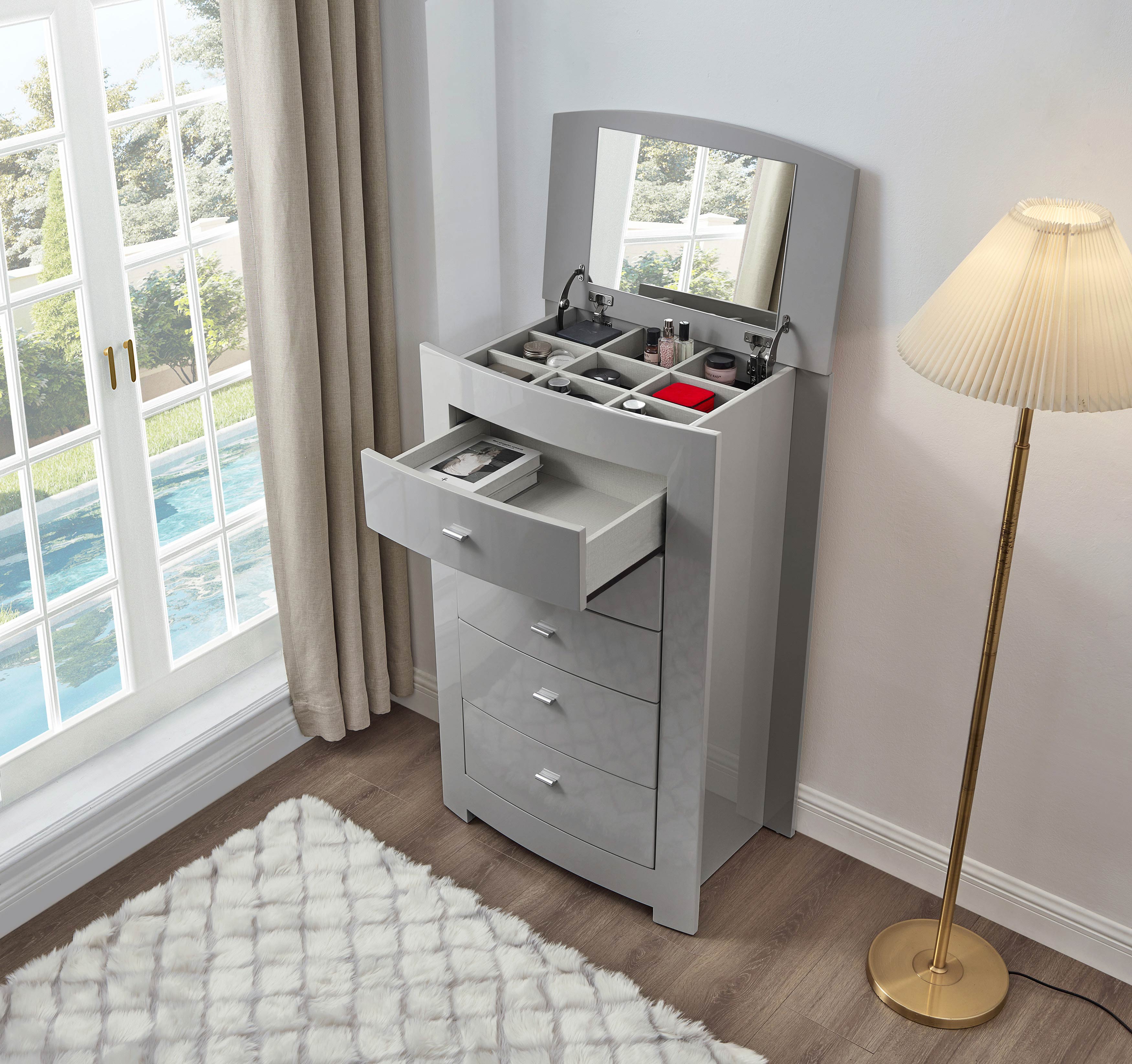 New York Grey Storage Bedroom Set with LED Lighting – New York