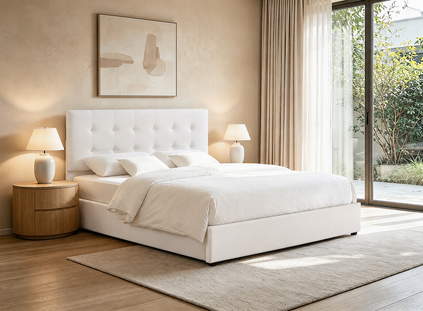 Button-Tufted Headboard with Soft Fabric Upholstery Bed – IF-5446
