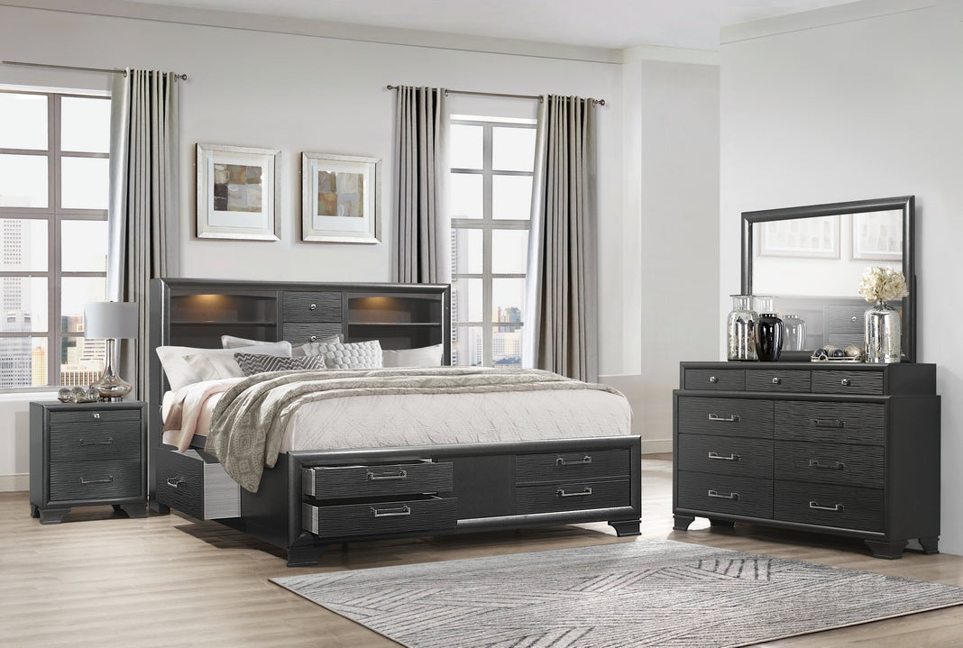 Ava 'Jordyn' Grey Storage Bedroom Set with LED Lighting – Ava - Jordyn (Grey)