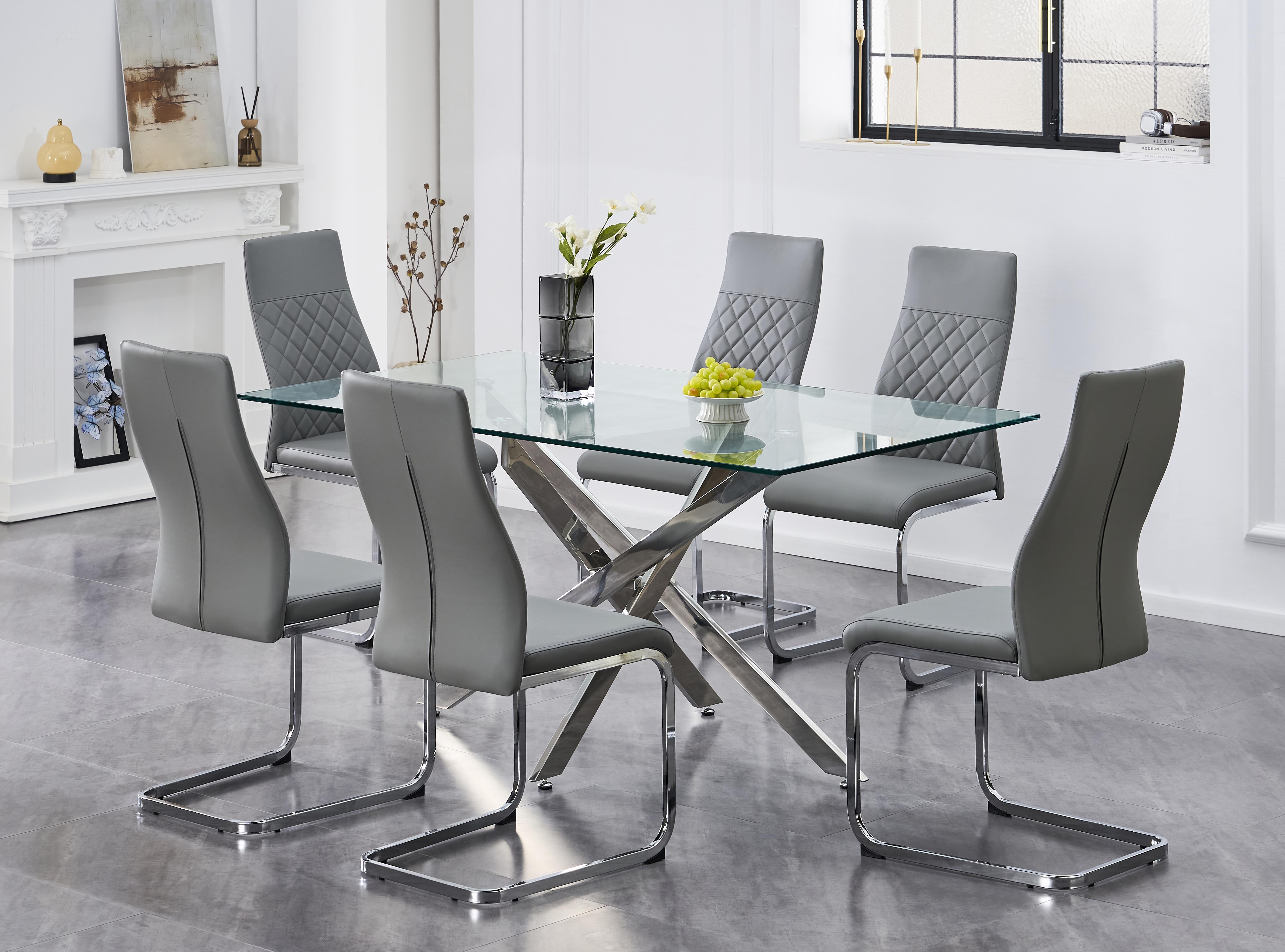 Upholstered in soft Grey PU Dinette Set – T-1448 C-1576