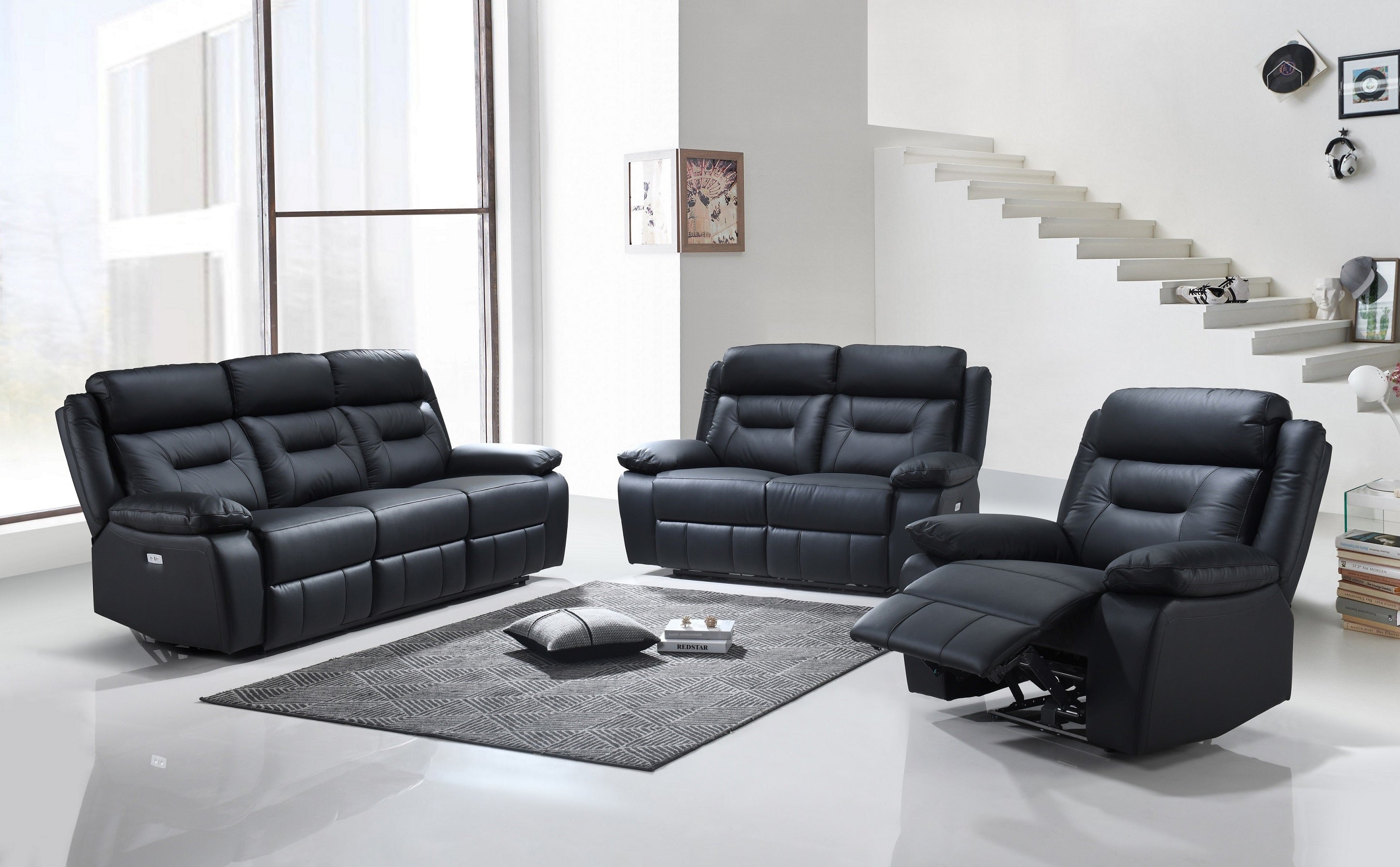 Black Leather Power Reclining Sofa & Loveseat Set – IF-8110 (Leather Match-Power)