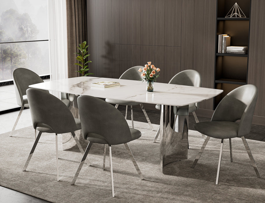 Chairs: Soft Grey PU, Stainless Steel Legs Dinette Set – T-1540 C-1541