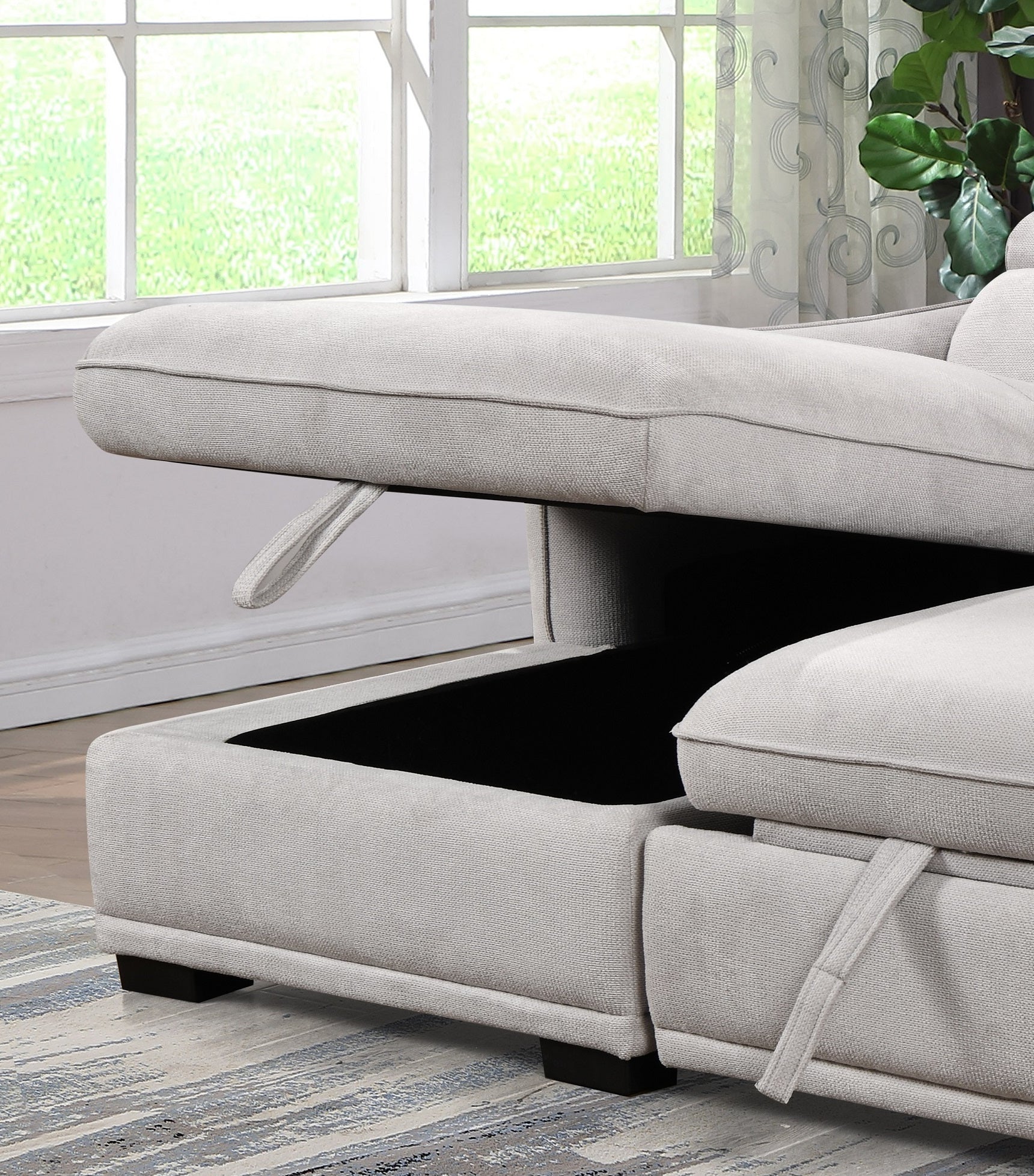 Ivory Sleeper Sectional Sofa with Storage Chaise – IF-9005 LHF