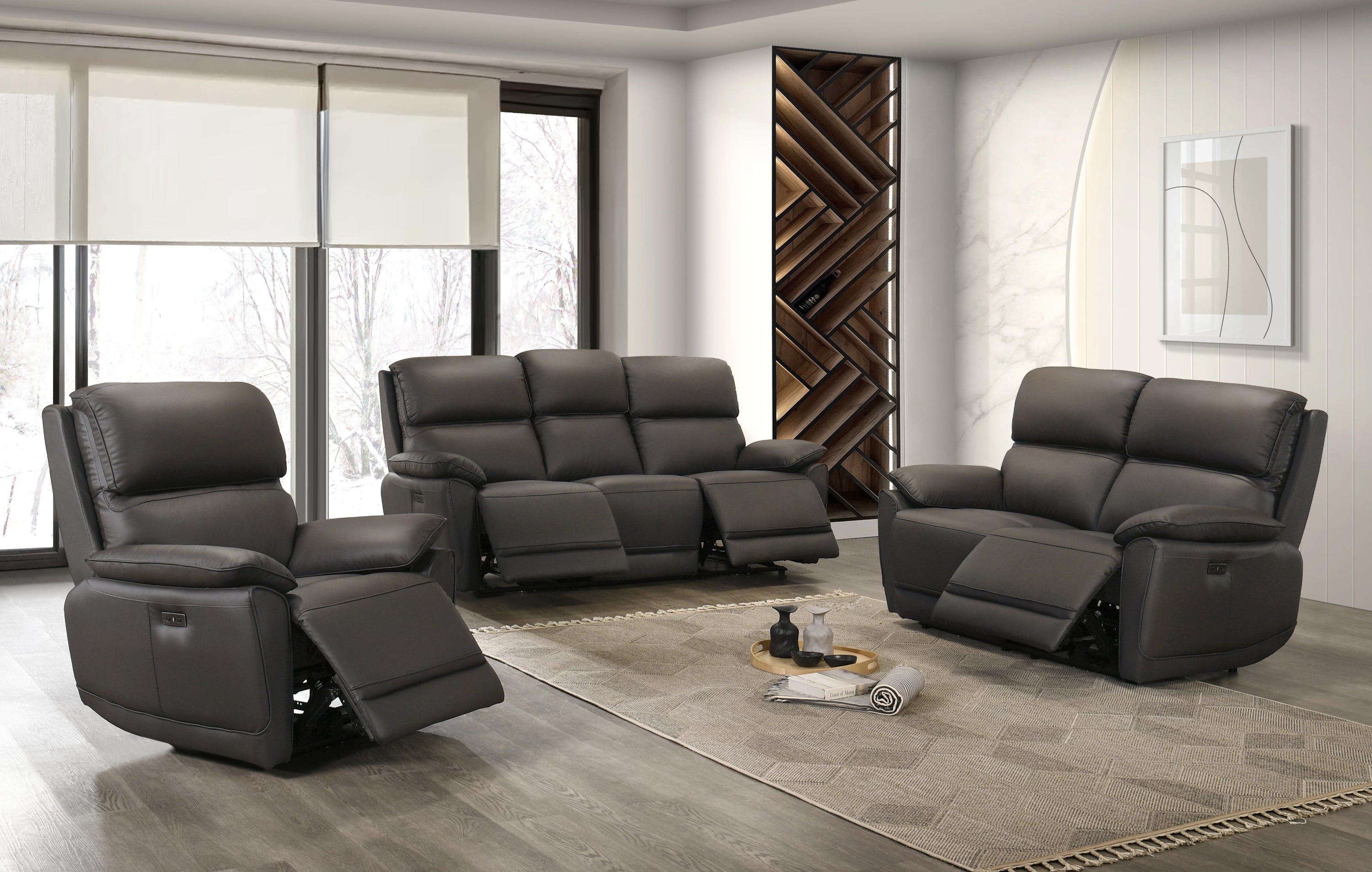 Black Leather Power Reclining Sofa & Loveseat Set – IF-8170 (Leather Match-Power)