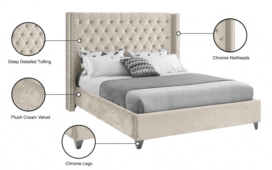 Rich Chreme Velvet Fabric Bed – IF-5892