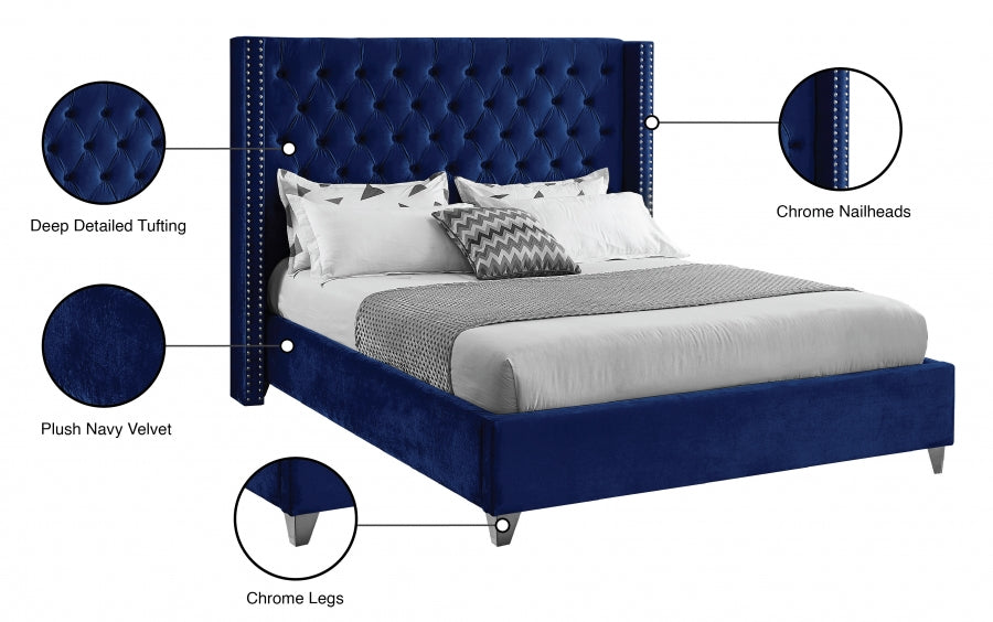Rich Blue Velvet Fabric Bed – IF-5891