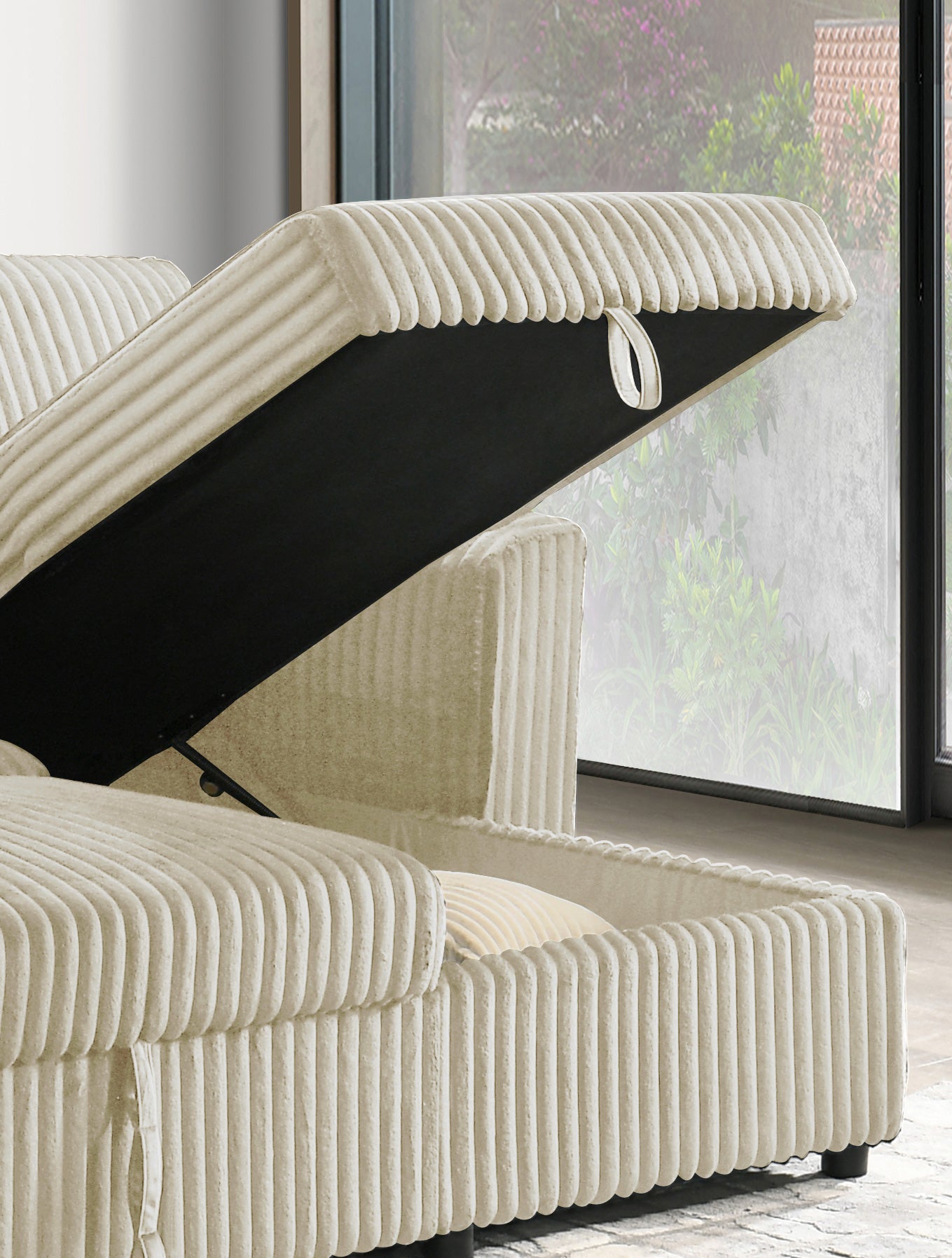 Ivory Corduroy Sleeper Sectional with Storage Chaise – IF-9026 W/Reversible Chaise