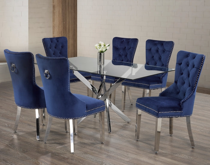 Blue Velvet/ Polished Chrome Dinette Set – T-1448 C-1262