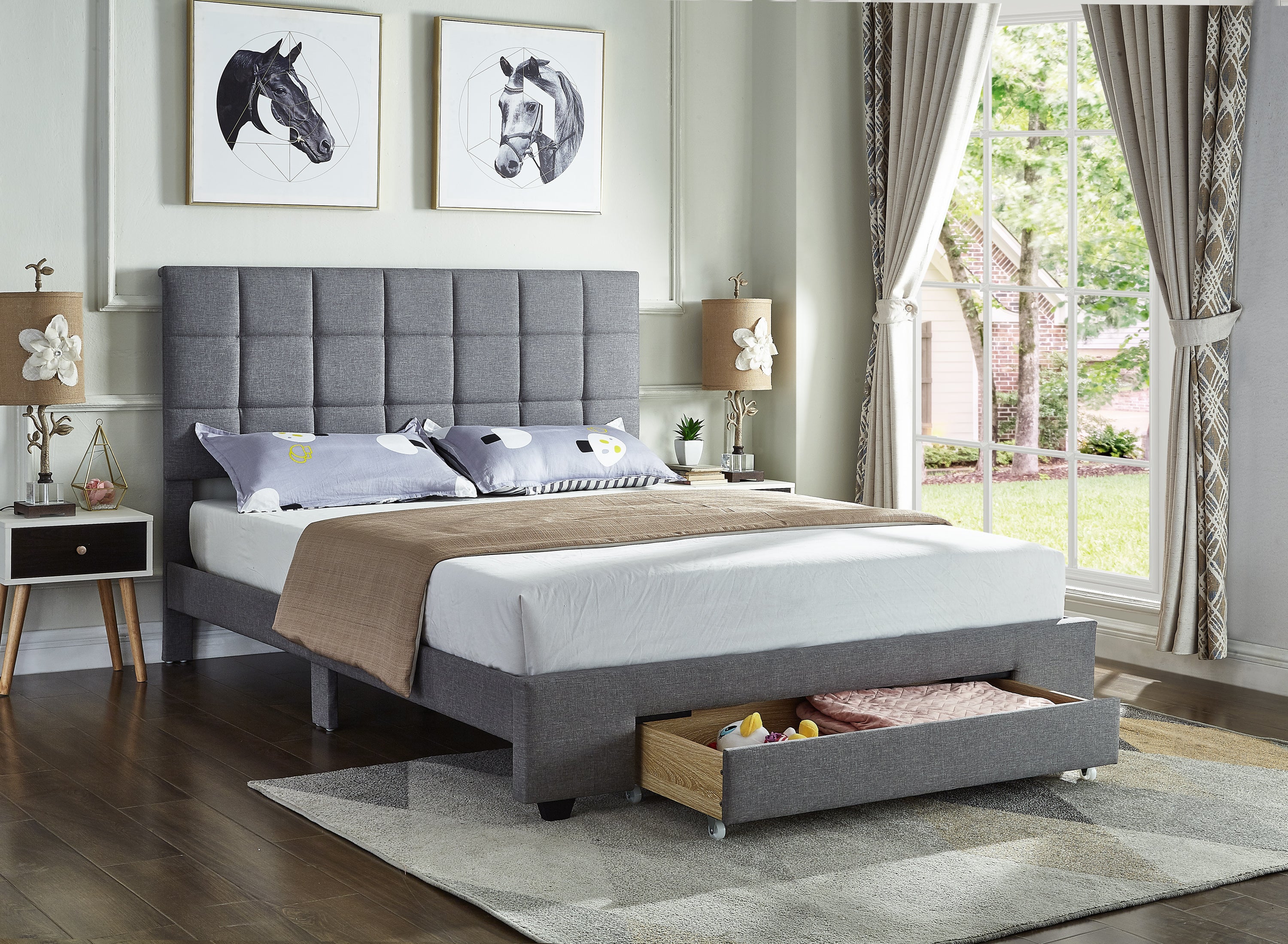 Grey Upholstered Storage Bed – IF-5493