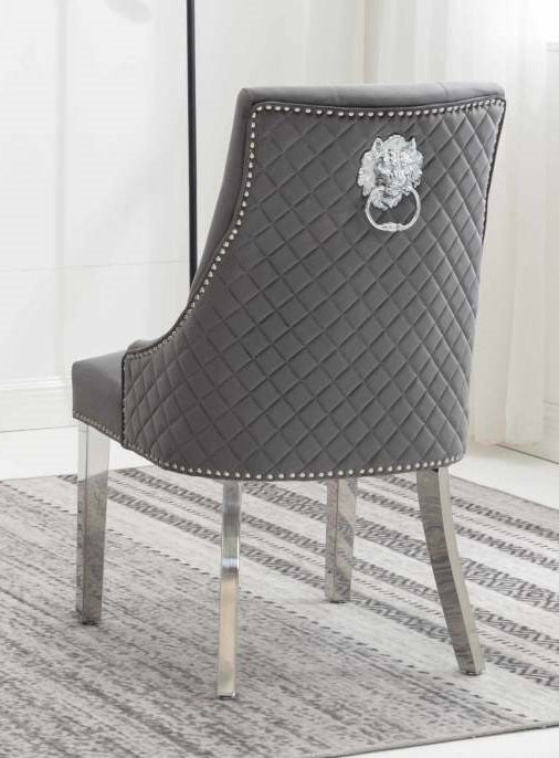 Grey Velvet/ Polished Chrome Accent Chair – C-1250